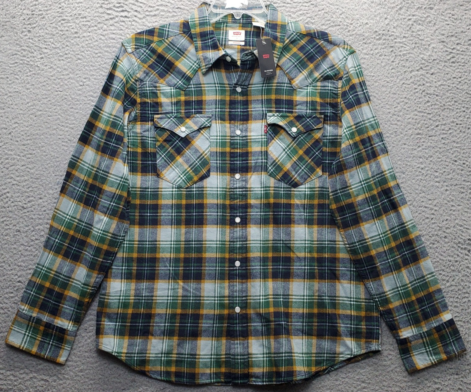 Levi\'s Western Flannel Shirt Mens L Multi Plaid Classic Standard Fit Pearl Snap
