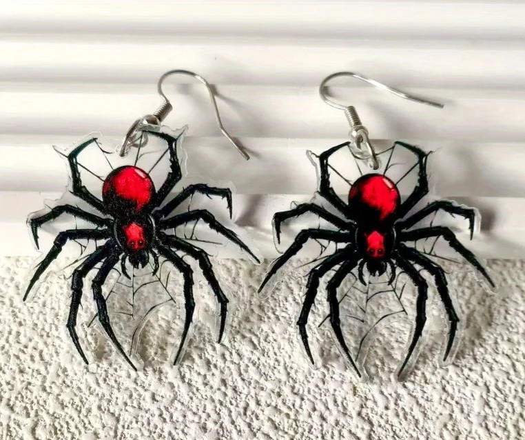 Novelty Acrylic Black Spider Earrings Halloween Gothic, Punk, Fun, Novelty Acrylic Black Spider Earrings Halloween Gothic, Punk, Fun,