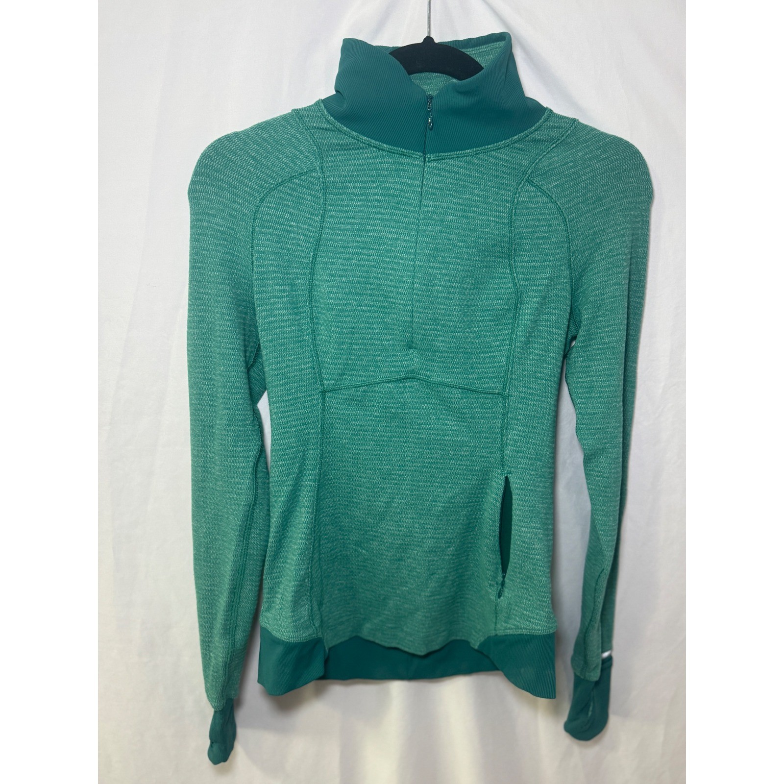 Lululemon Runderful 1/2 Zip Pullover Womens 4 Green Rulu Thumbholes Reflective