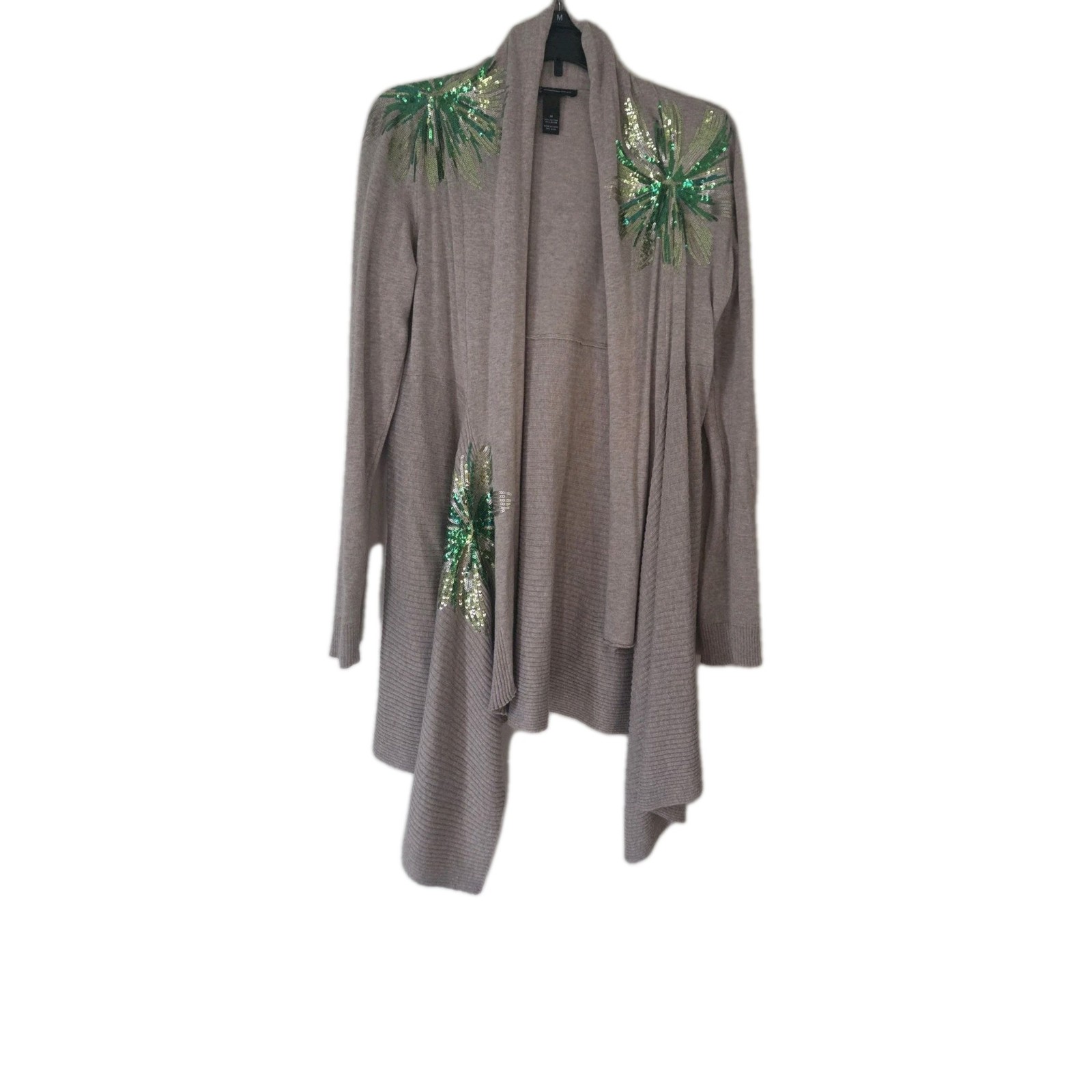 INC Int’l Concepts Women M Sequin Palm Trees Assymetrical Cardigan Sweater INC Int’l Concepts Women M Sequin Palm Trees Assymetrical Cardigan Sweater
