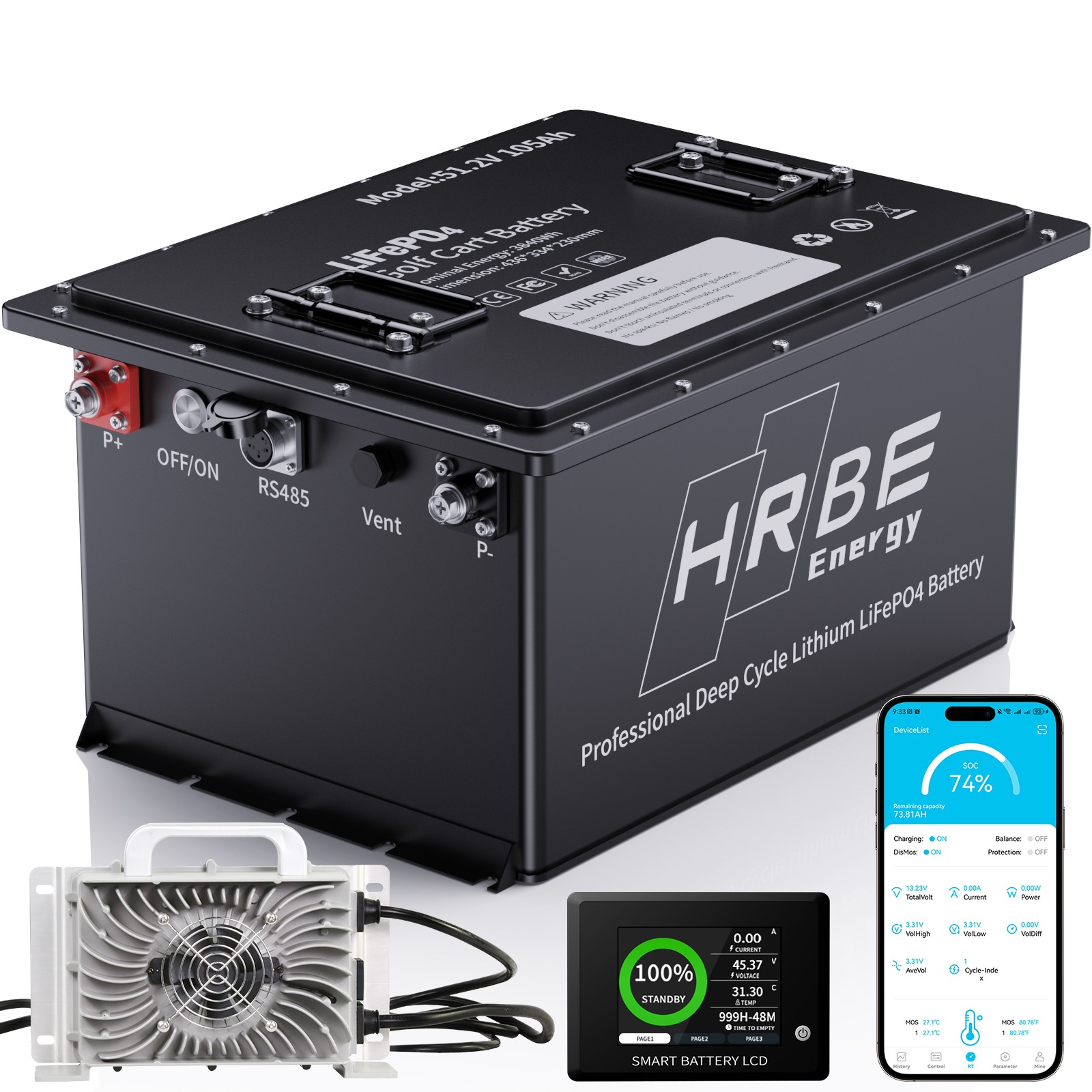 48V 105Ah Golf Cart LiFePO4 Lithium Battery 15000+ Cycle 200A BMS + 20A Charger