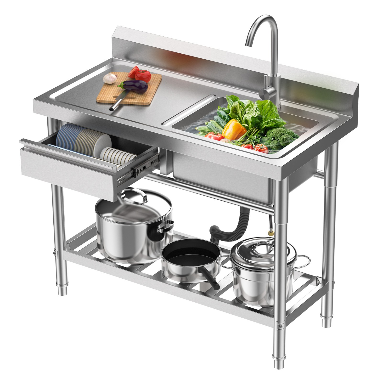 39.4x19.7x38.6\'\' Stainless Steel Commercial Utility Sink Single Bowl with Drawer 39.4x19.7x38.6\'\' Stainless Steel Commercial Utility Sink Single Bowl with Drawer