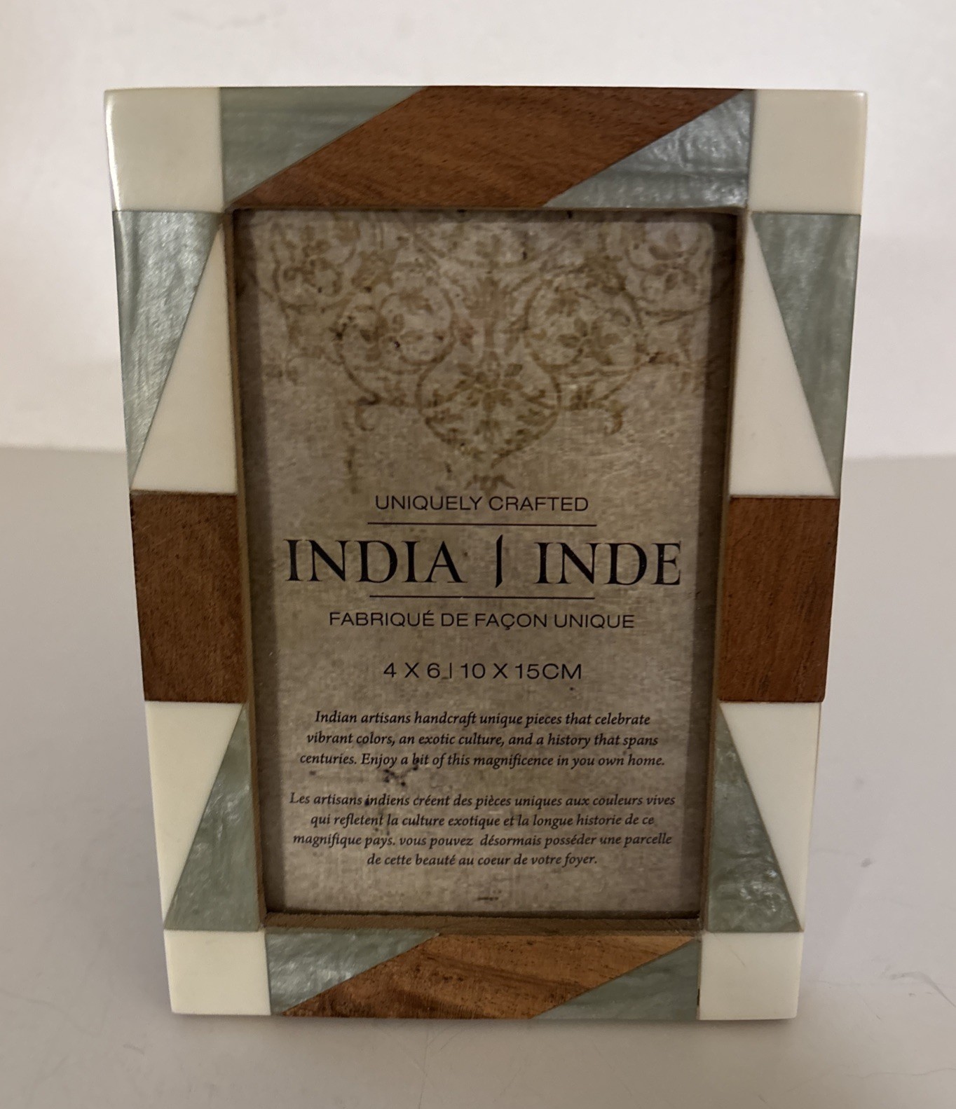Handcrafted Boutique Style Bone Abalone Wood & Inlay 4x6 Picture Frame