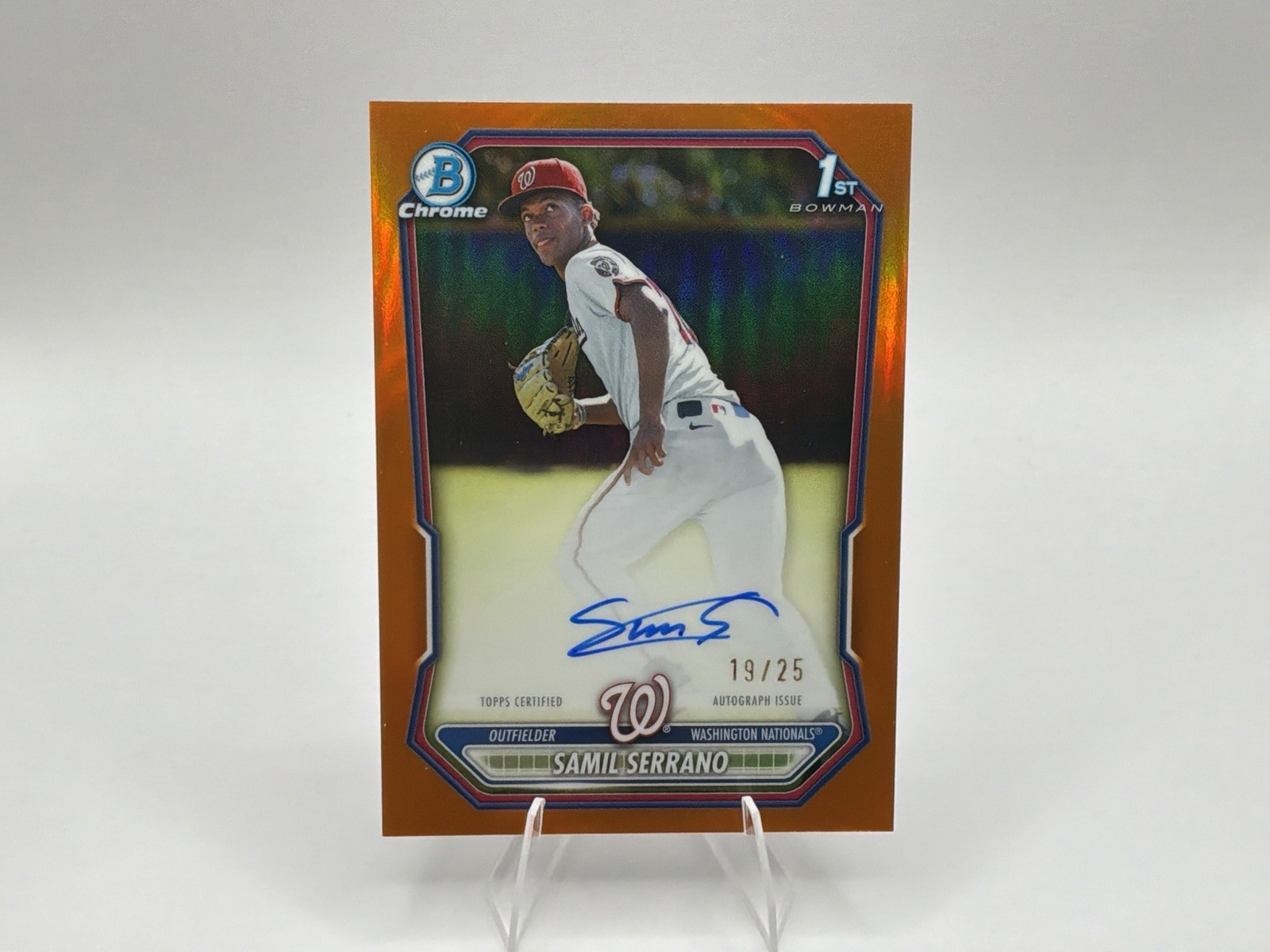 Topps Bowman Chrome 2026 1st Bowman Samil Serrano Auto TRUE ORANGE /25 Nationals Topps Bowman Chrome 2026 1st Bowman Samil Serrano Auto TRUE ORANGE /25 Nationals