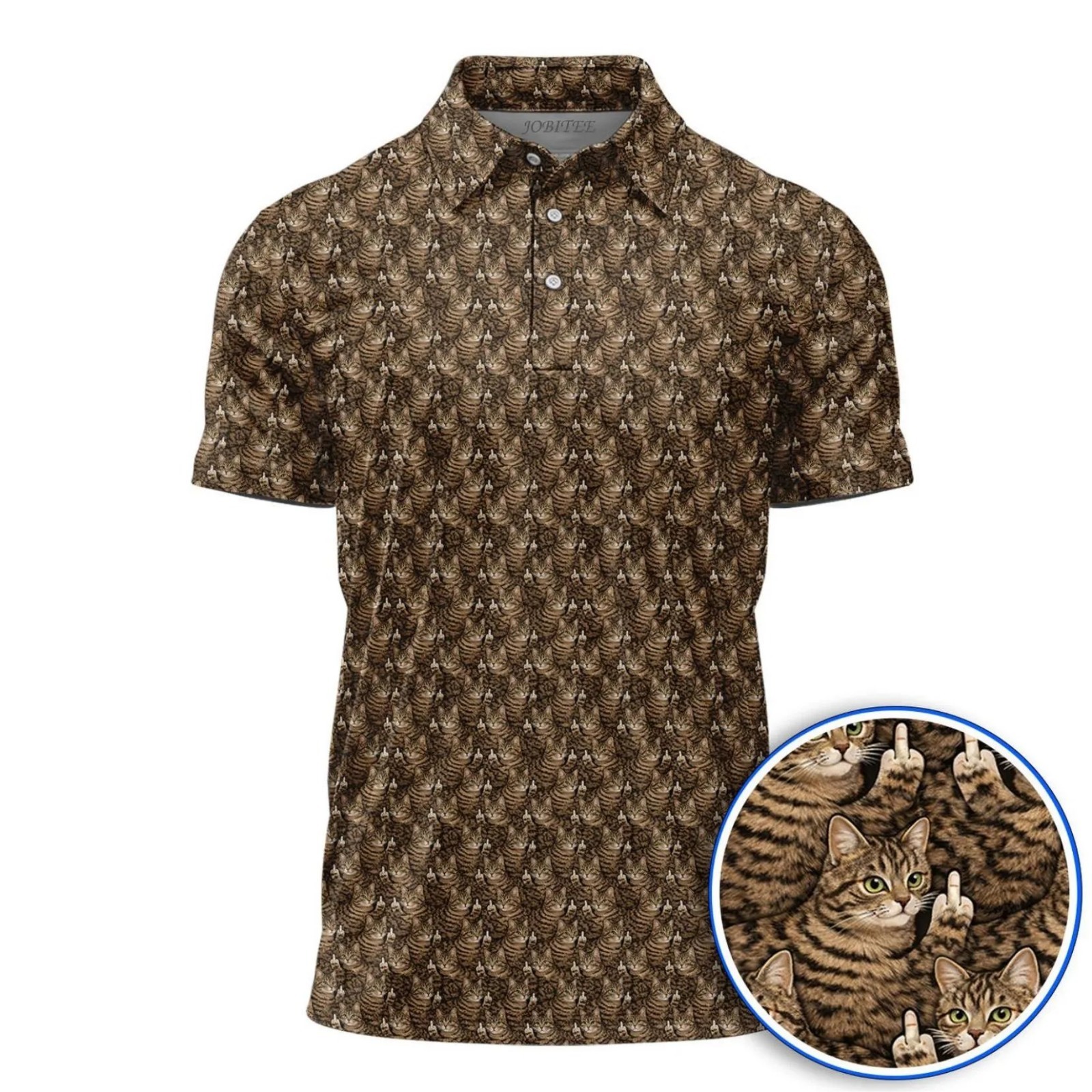 Funny Cat Golf Polo Shirt, Angry Tabby Cat Polo, Cat Pattern Shirt, Gift for Him