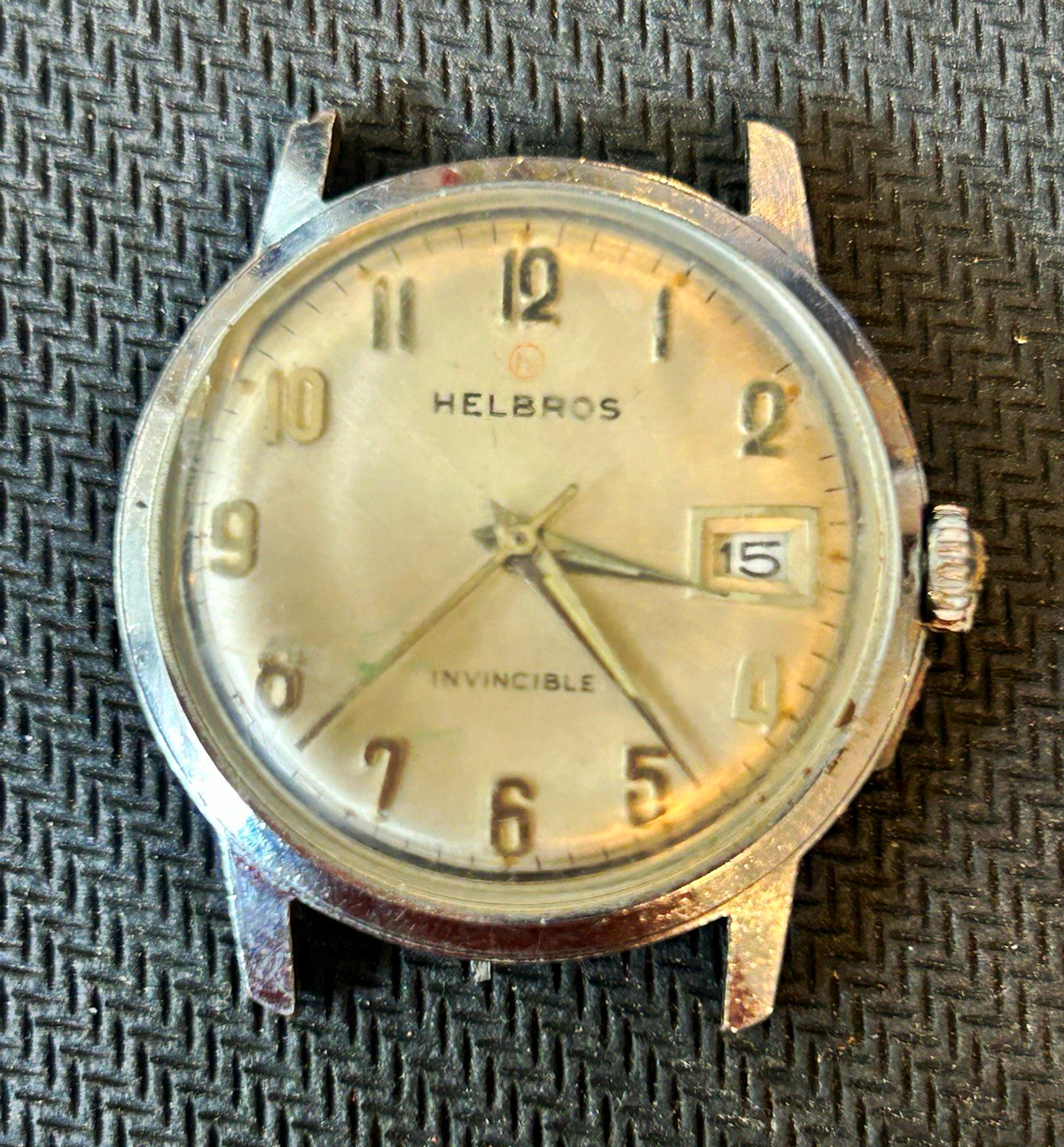 Helbros Invincible Manual Mechanical Wristwatch Arabic Dial Date SS Silver Helbros Invincible Manual Mechanical Wristwatch Arabic Dial Date SS Silver
