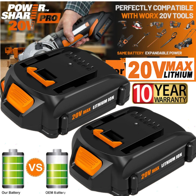 2PACK For Worx WA3575 20V PowerShare 2.0 Ah Battery / Charger 20 Volt WA3520