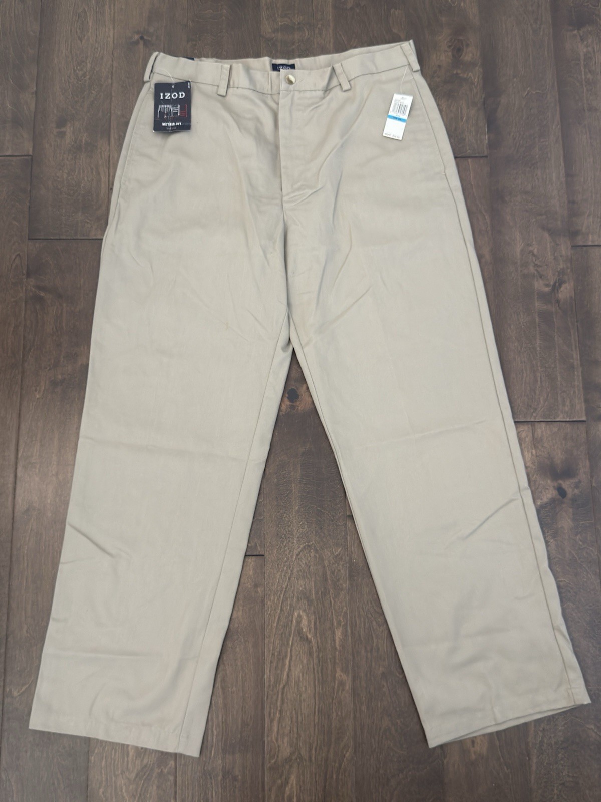NWT Izod Mens Beige Flat Front American Chino Metrix Fit Pants Size 36X32 Cotton