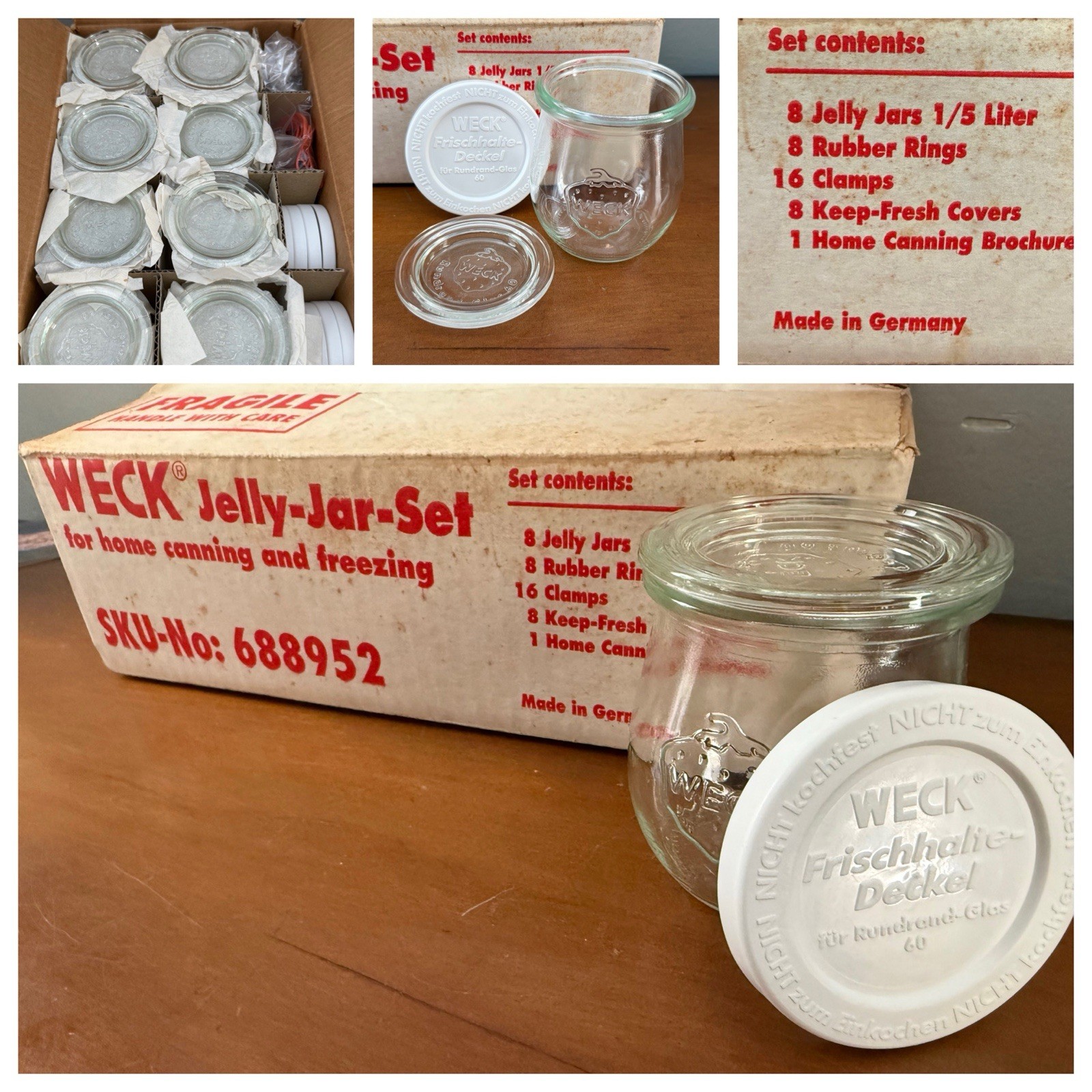 Vintage - Lot of 6 - Weck RUNDRAND TULIP JAR 60 Strawberry Complete Germany NOS Vintage - Lot of 6 - Weck RUNDRAND TULIP JAR 60 Strawberry Complete Germany NOS