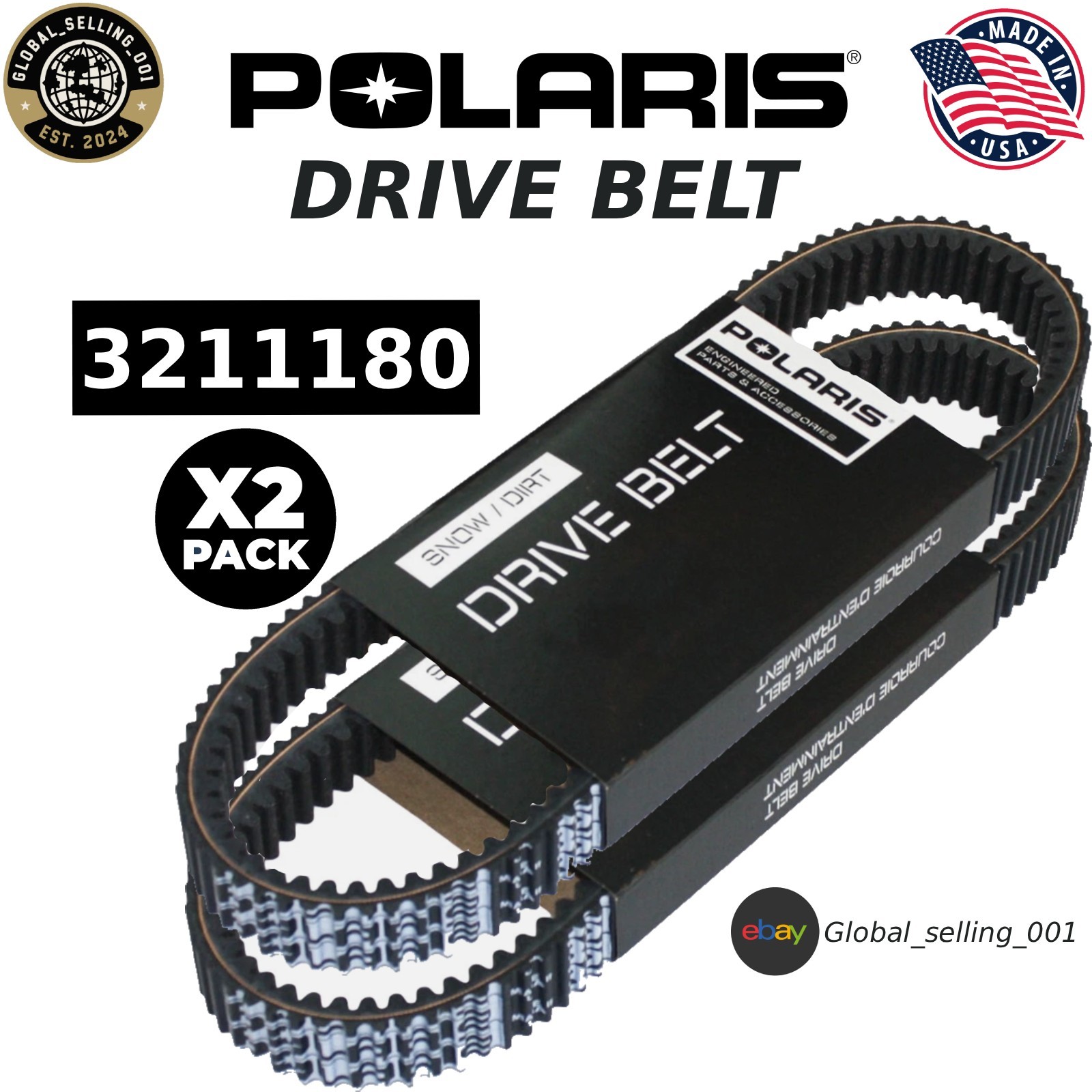 2 Pack Polaris OEM 3211180 Drive Belt Secondary Clutch RZR 1000 XP Genuine
