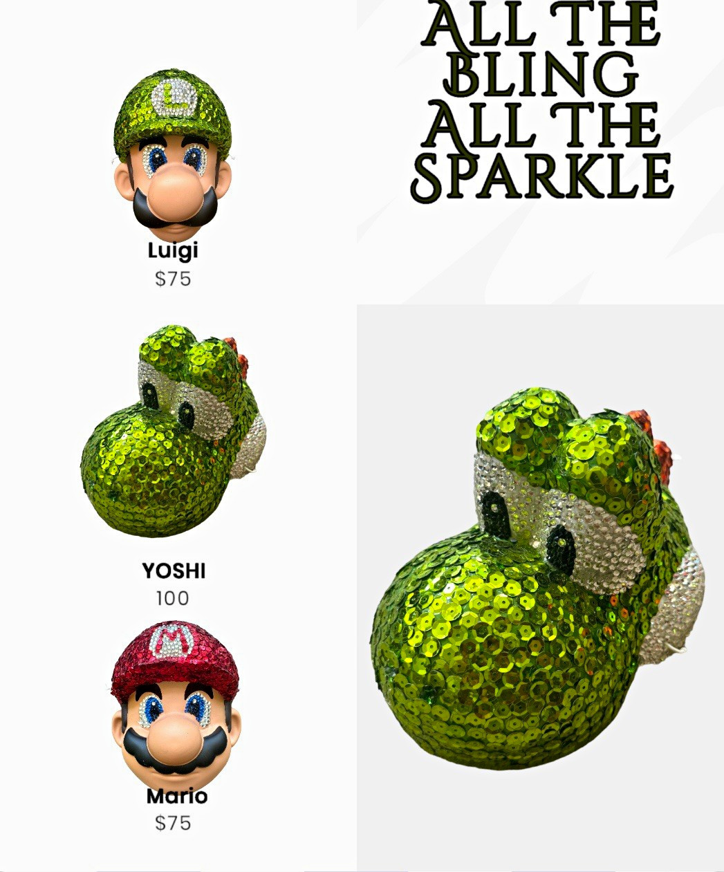 All the Bling All the Sparkle Handcrafted Green Sequin Yoshi Head Piece All the Bling All the Sparkle Handcrafted Green Sequin Yoshi Head Piece