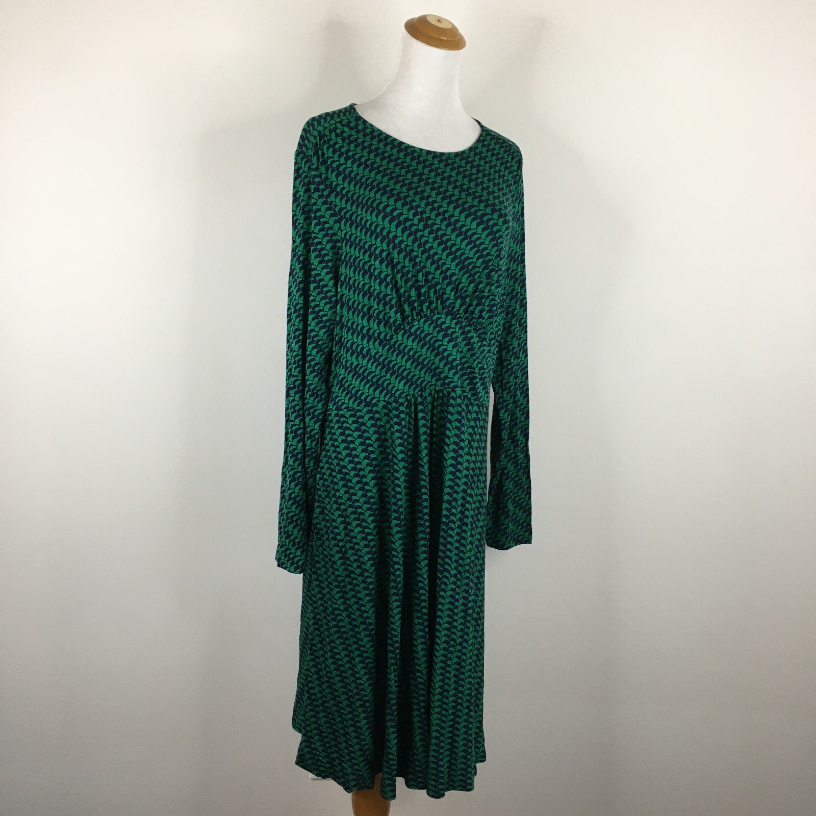 NWT BODEN Green Dark Blue Print Waist Detail Pockets Maxi Dress Womens sz 14R