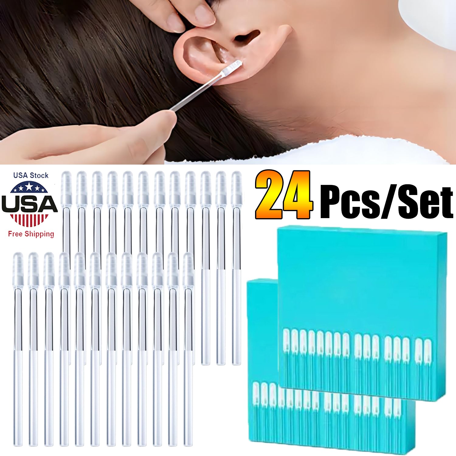 Ear Wax Stick 24 Pcs Sticky Soft Head Ear Swabs, Adhesive Ear Wax Removal Tools