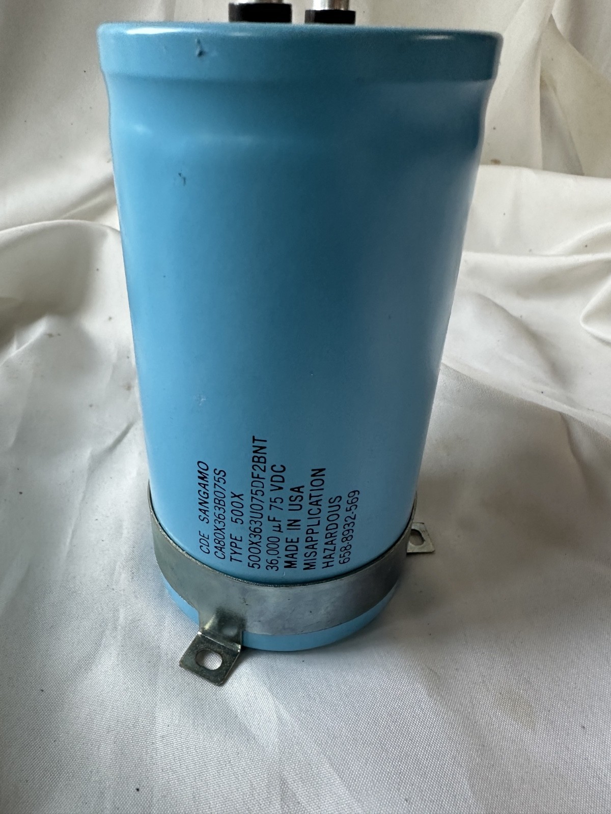 Lot of 1. CDE Sangamo CA80X363B075s Capacitor 36,000mf. Tested 75 VDC (MS) Lot of 1. CDE Sangamo CA80X363B075s Capacitor 36,000mf. Tested 75 VDC (MS)
