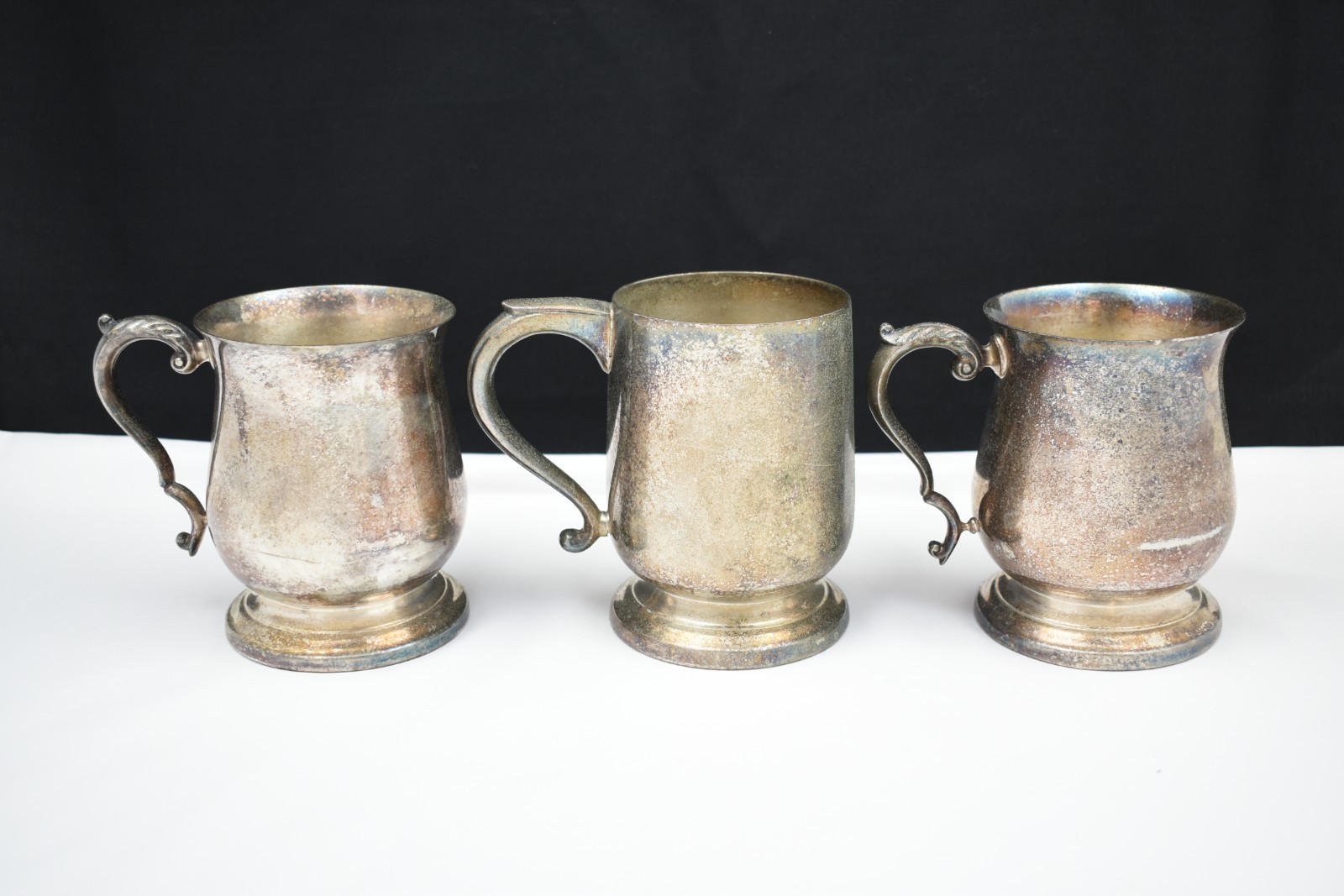 Set of 3 Antique Silver Plated Pint Tankards Mugs Beer Steins B&LD EPNS Patina