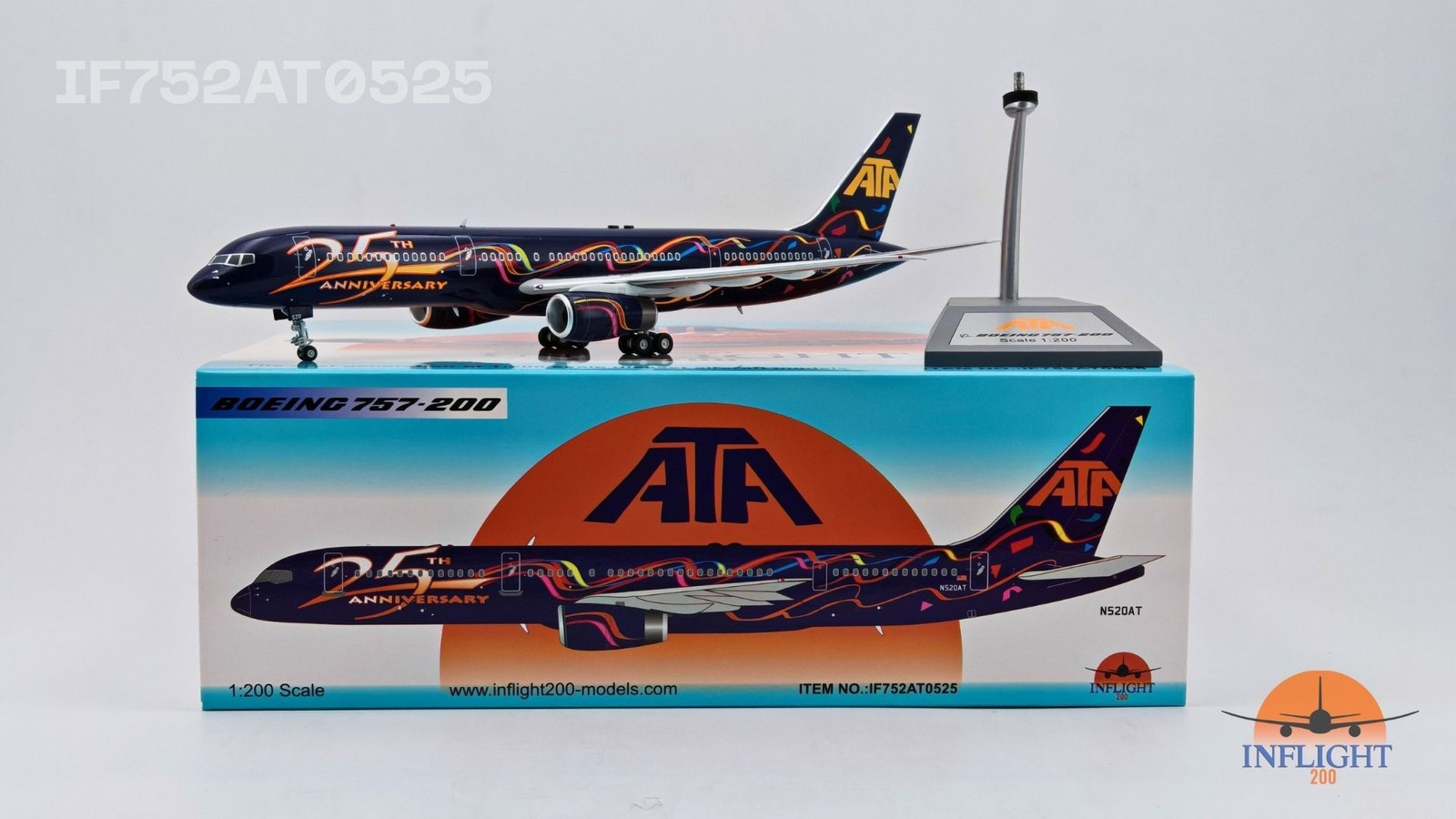 Inflight IF752AT0525 ATA Boeing 757-200 25th Annv N520AT Diecast 1/200 Jet Model