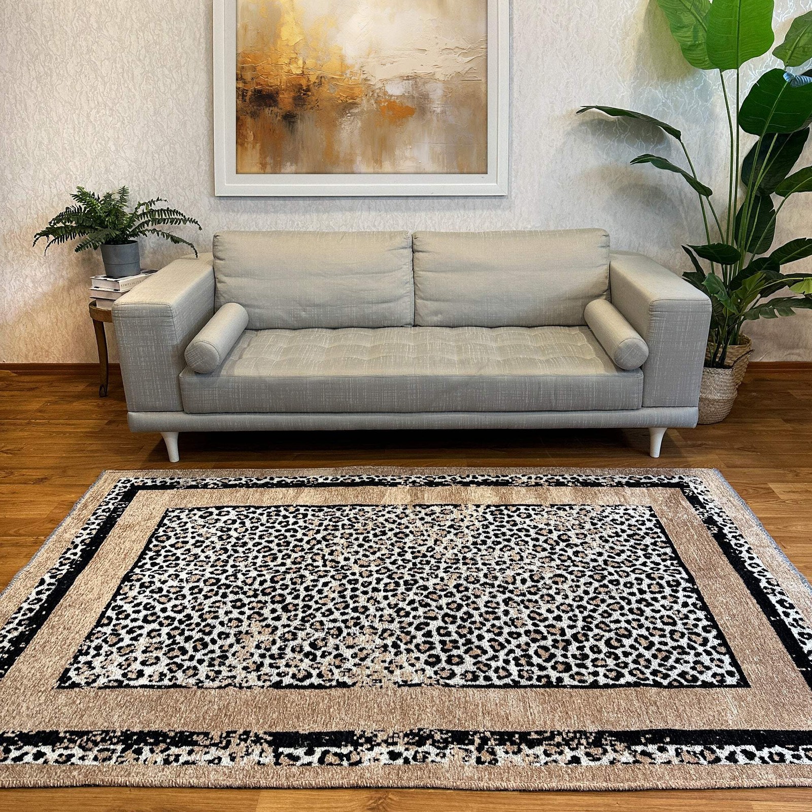 Alfa Rich Reversible Leopard Black Beige Washable Area Rugs