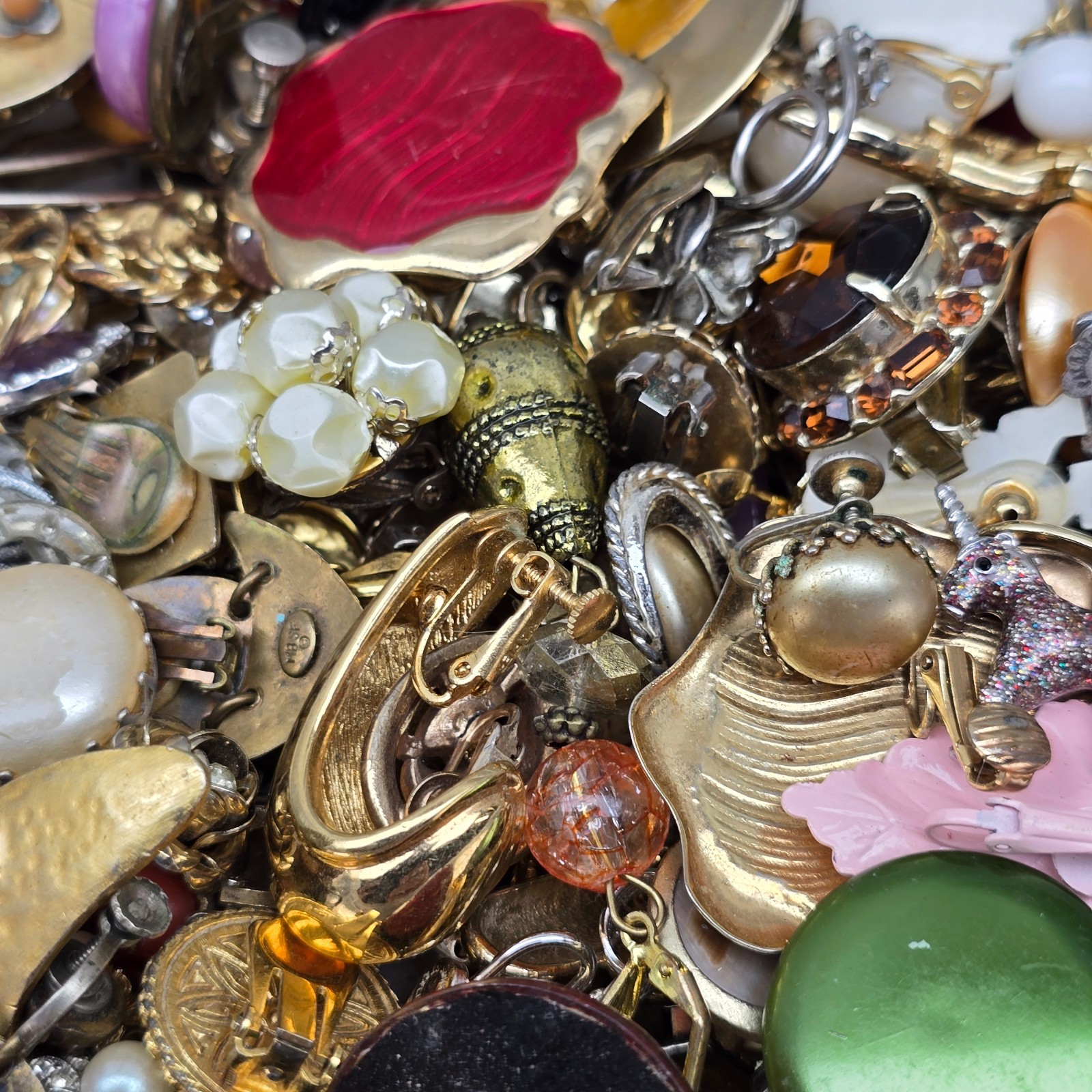 Vintage Modern Clip On Earring Singles Repair Craft Resale Jewelry Lot 8lb 10oz