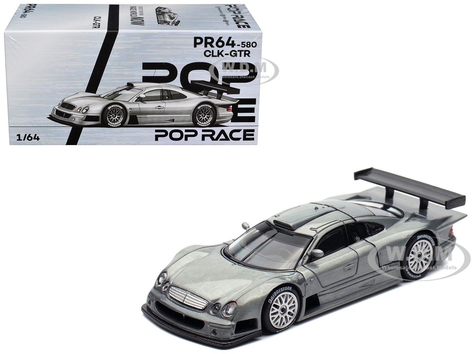 MERCEDES-BENZ CLK GTR RAW METAL 1/64 DIECAST MODEL CAR BY POP RACE PR640580