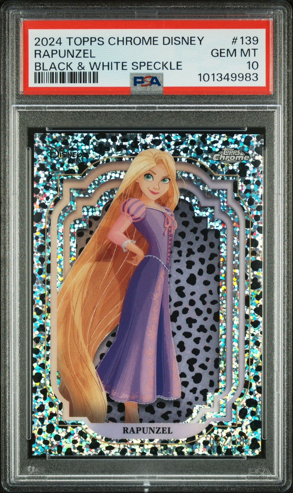 2024 Topps Chrome Disney Rapunzel /101 Black & White Speckle Refractor PSA 10 2024 Topps Chrome Disney Rapunzel /101 Black & White Speckle Refractor PSA 10