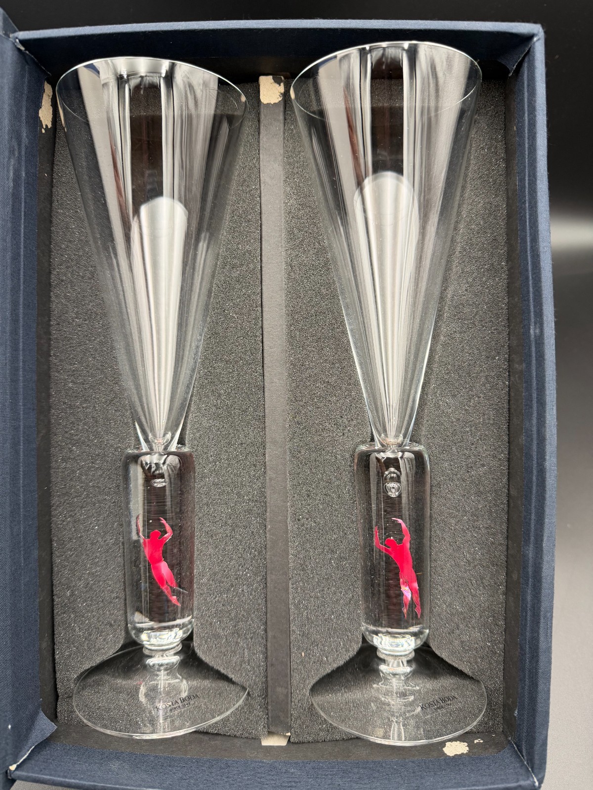 Kosta Boda Bertil Vallien Millennium 2000 Champagne Flutes Pair 5198 5199
