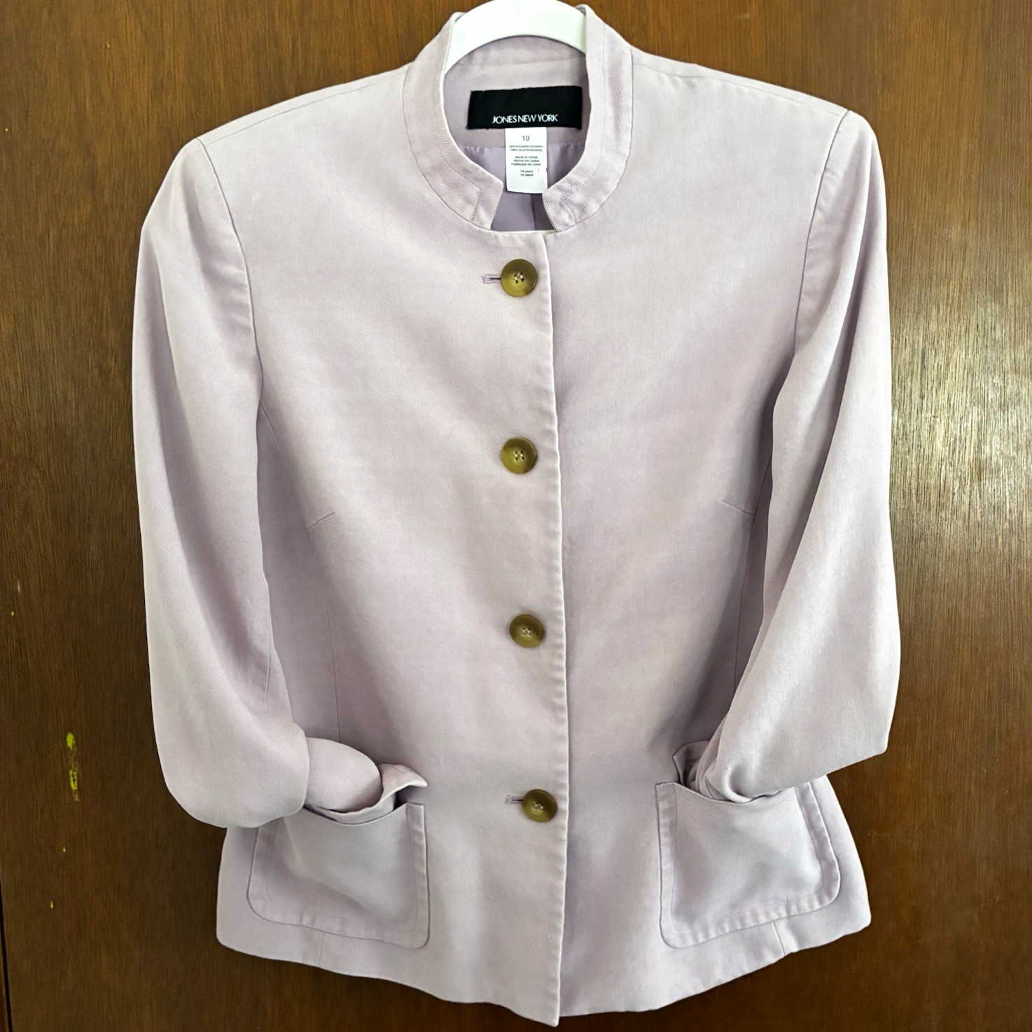 Jones New York Purple Button Front Jacket Long Sleeve Collared Pockets Size 10 Jones New York Purple Button Front Jacket Long Sleeve Collared Pockets Size 10