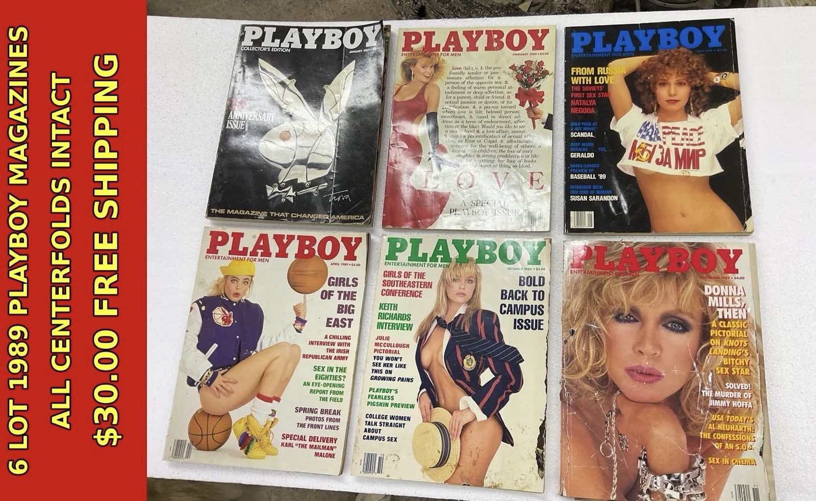 Lot of 6 Vintage PLAYBOY Magazines 1989 Complete Centerfolds Intact Lot of 6 Vintage PLAYBOY Magazines 1989 Complete Centerfolds Intact