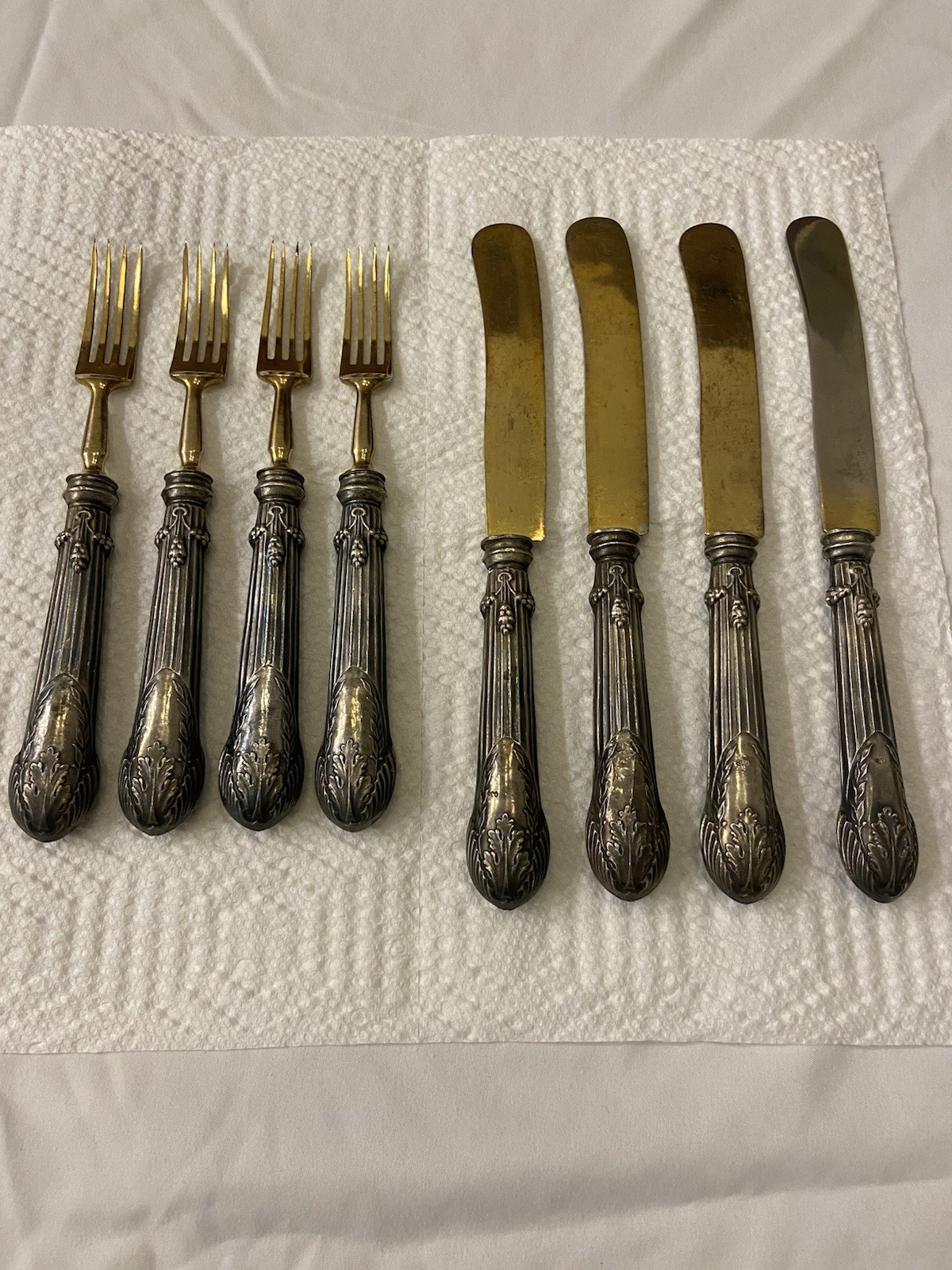 Antique German Rococo 800 Solid Silver Gold Vermeil 8 Pc 7-8”Luncheon Fruit Set Antique German Rococo 800 Solid Silver Gold Vermeil 8 Pc 7-8”Luncheon Fruit Set