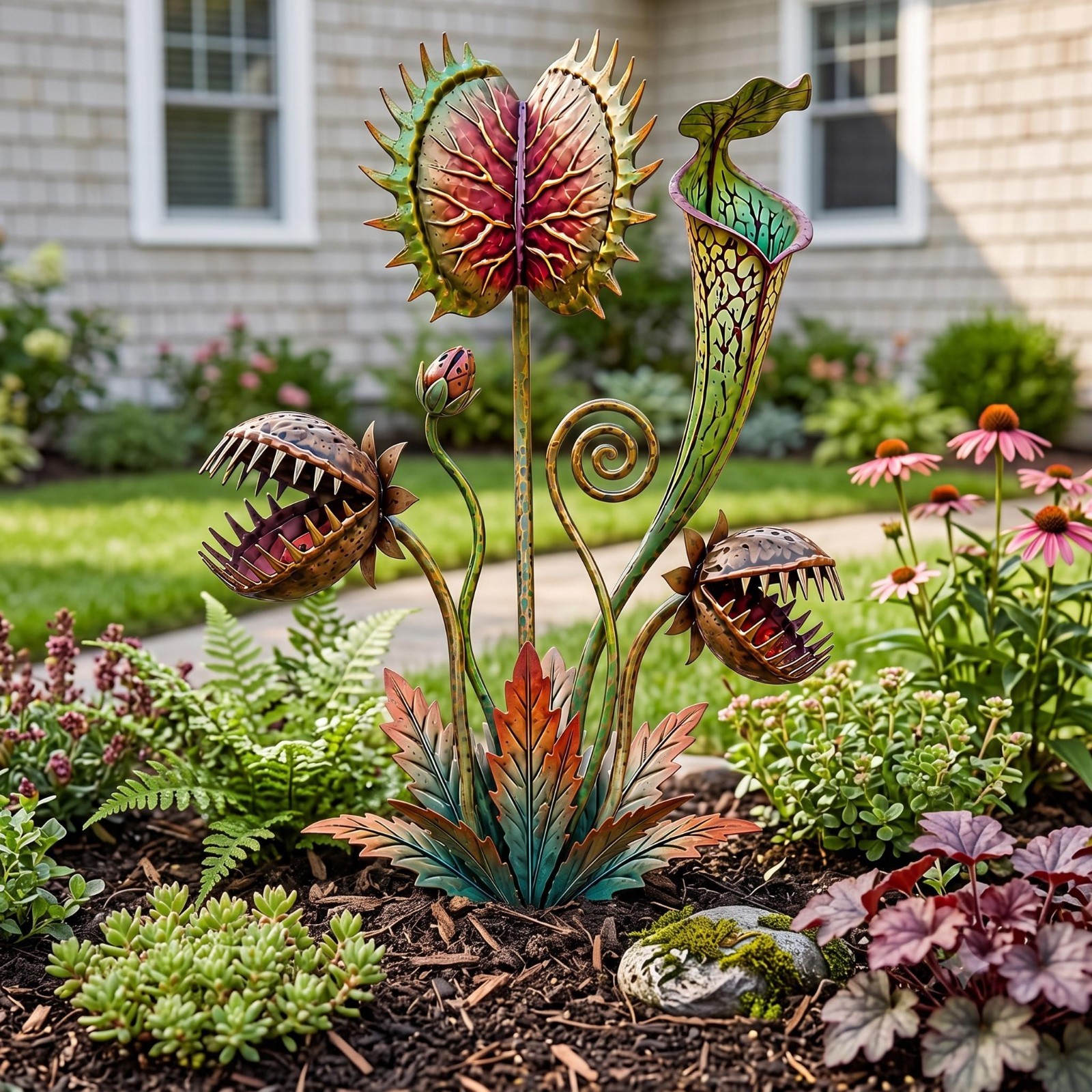 Metal Carnivorous Plant Garden Stake, Venus Flytrap Yard Art
