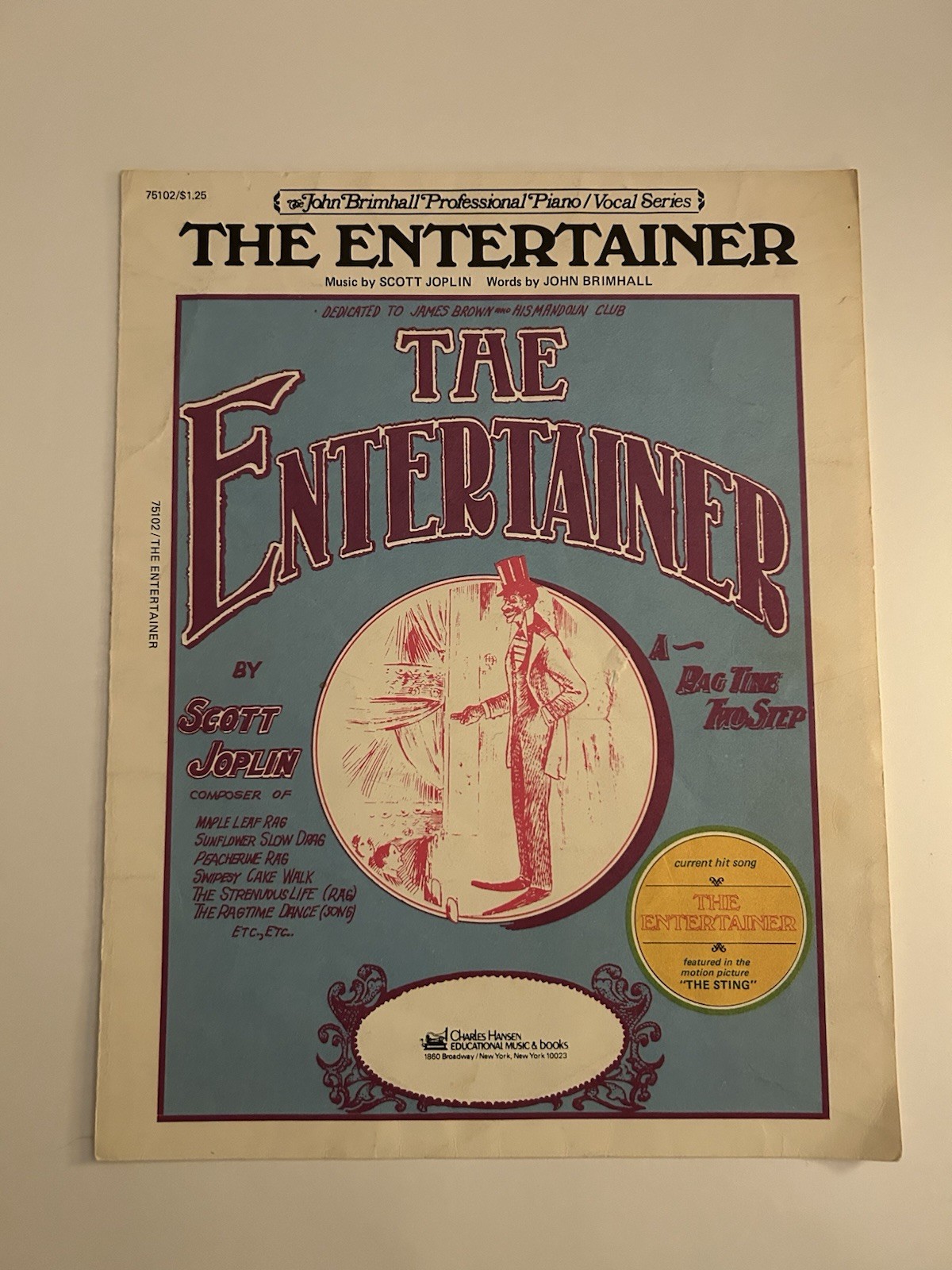 VTG 1974 The Entertainer Sheet Music by Scott Joplin VTG 1974 The Entertainer Sheet Music by Scott Joplin