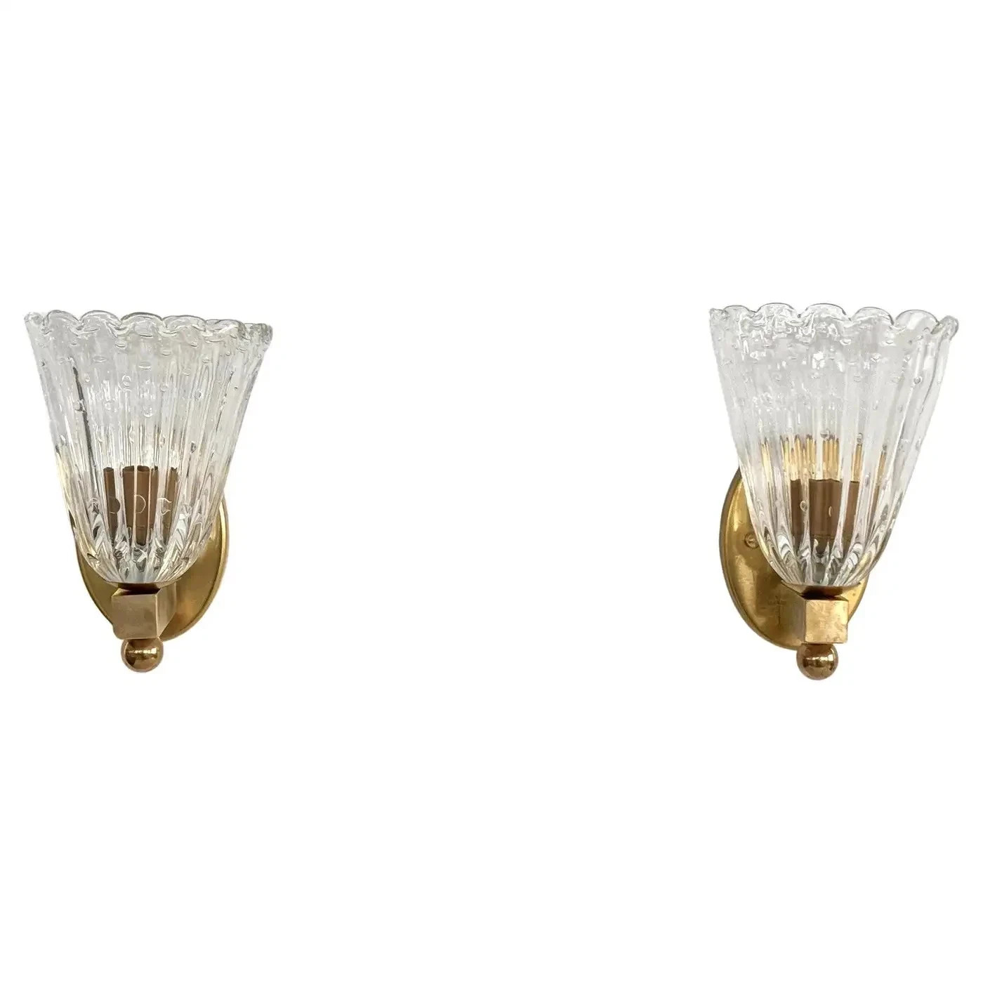 Italian Brass and Murano Glass Wall Lights or Sconces in Art Deco Style, 1990s