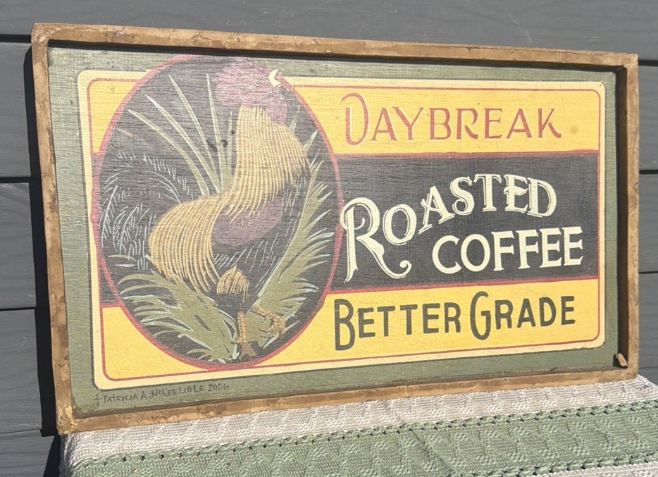 VTG MCM Wooden Hand Painted Rustic Coffee Rooster Sign Tray Cafe Kitchen Garden VTG MCM Wooden Hand Painted Rustic Coffee Rooster Sign Tray Cafe Kitchen Garden
