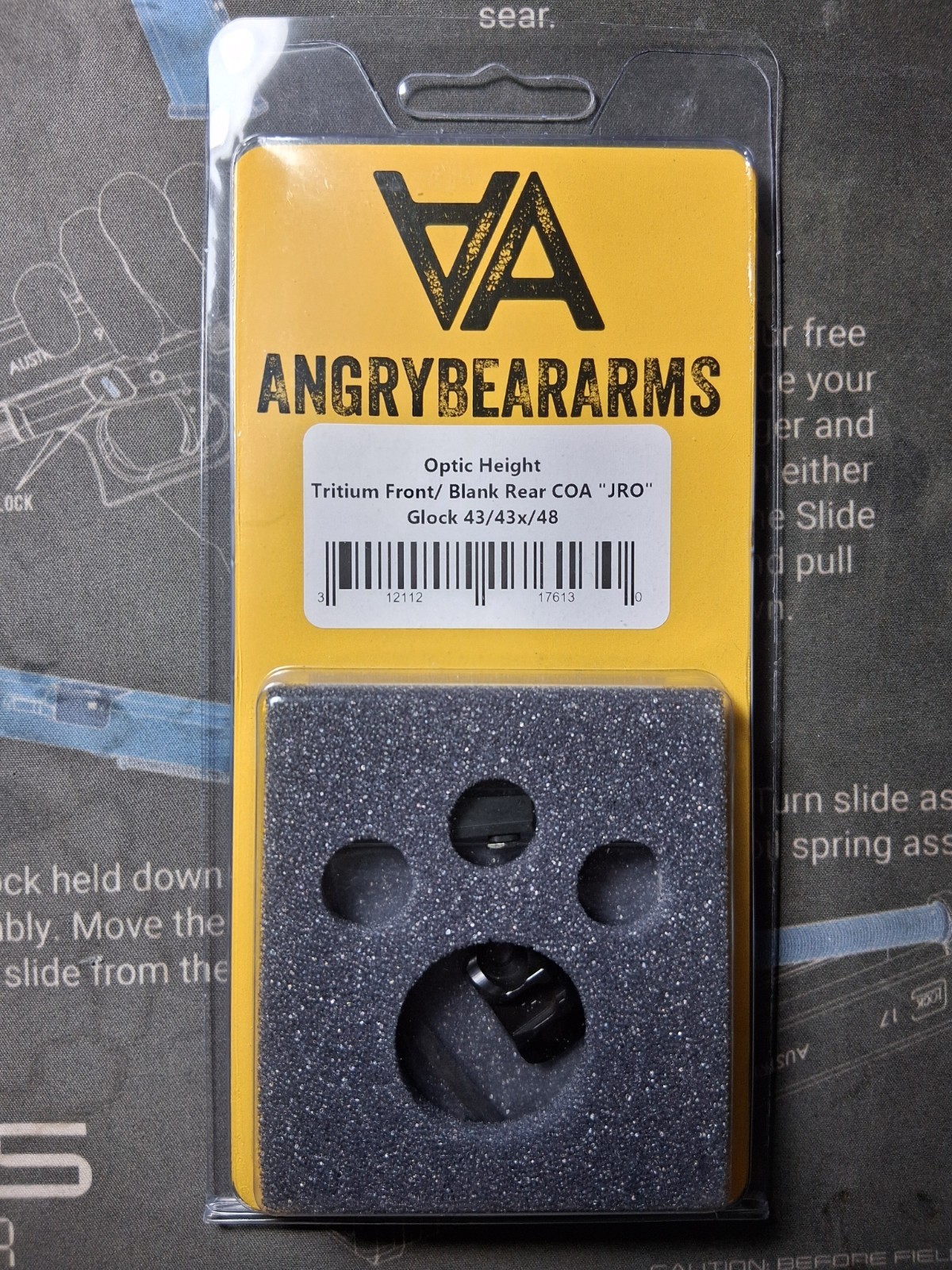 NEW Angry Bear Arms COA Sights for Slimline Glocks 43x/48 Yellow Tritium front NEW Angry Bear Arms COA Sights for Slimline Glocks 43x/48 Yellow Tritium front