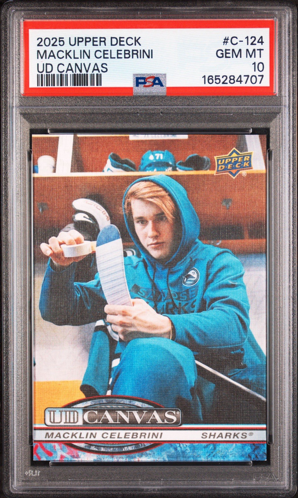 2025-26 Upper Deck Series 2 - UD Canvas Macklin Celebrini #C-124 PSA 10 2025-26 Upper Deck Series 2 - UD Canvas Macklin Celebrini #C-124 PSA 10
