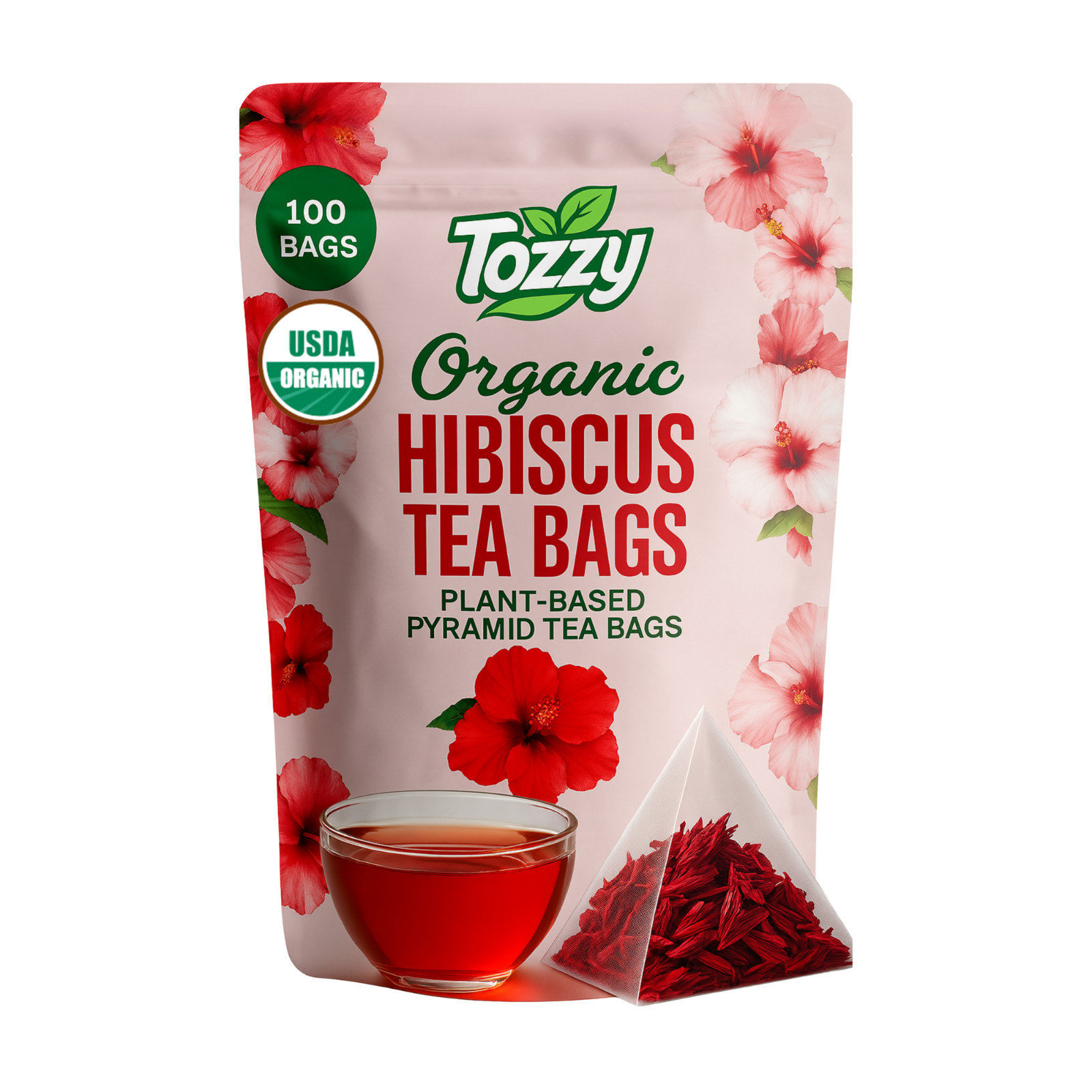 USDA Organic Hibiscus Tea – 100 Pyramid Bags