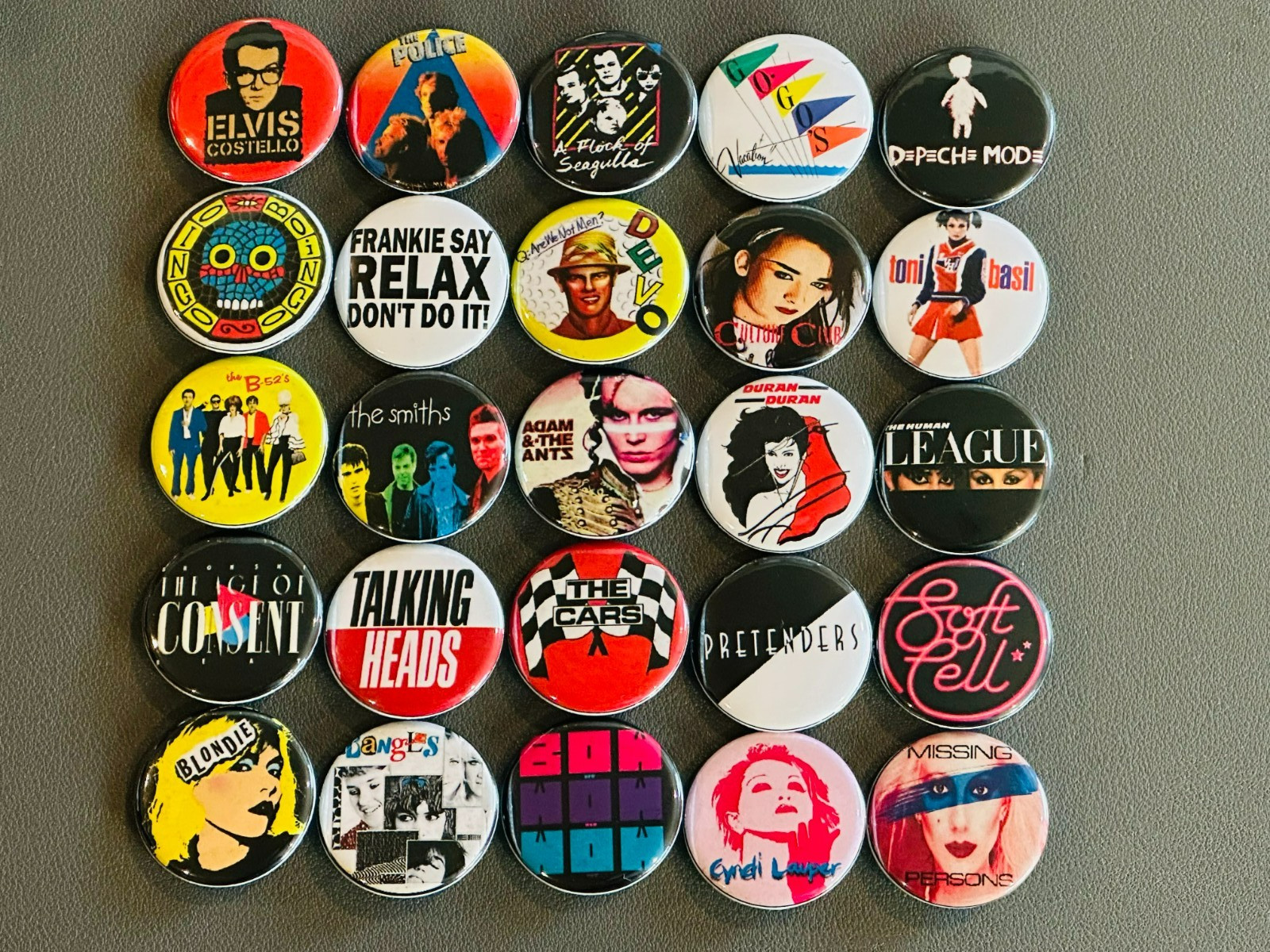 Assorted 80's New Wave Buttons /  Pins Set Of 25 Set A