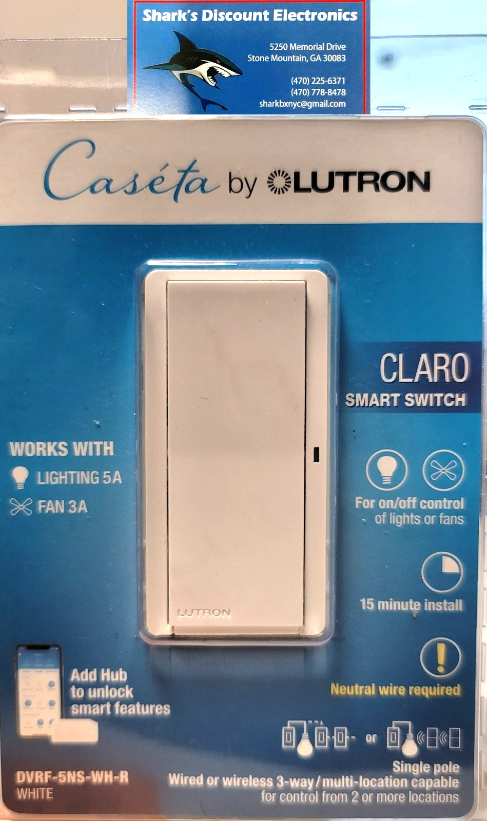 Lutron Caseta (Claro) Smart Switch DVRF-5NS-WH-R - White New Free FAST Ship Lutron Caseta (Claro) Smart Switch DVRF-5NS-WH-R - White New Free FAST Ship