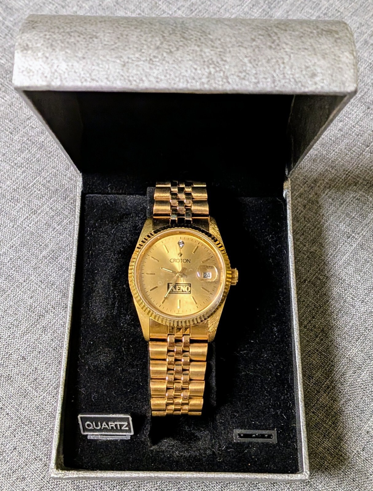 Croton Gold Tone Datejust Homage Watch KENO Casino Dial 23K Plated Box & Tag