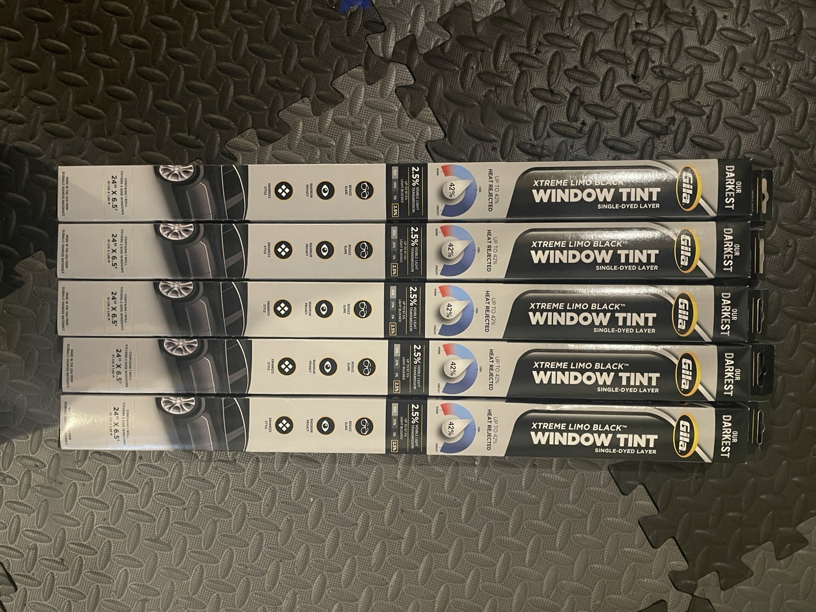 (5) boxes of Gila 2.5% Window Tint Film Extreme Limo Midnight Black 24 (5) boxes of Gila 2.5% Window Tint Film Extreme Limo Midnight Black 24