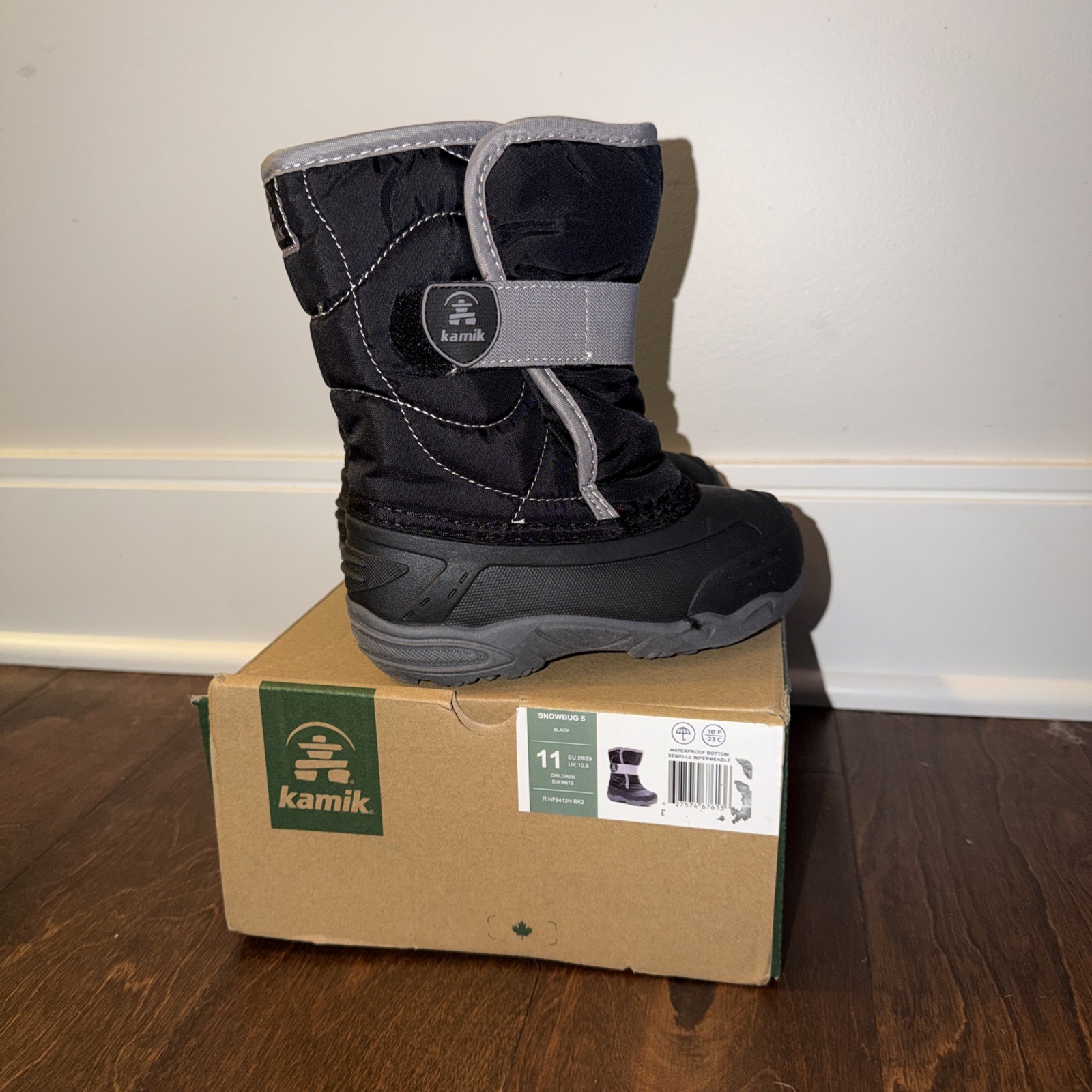 Kamik Snowbug Unisex Kids Snow Boots Black/Gray Synthetic Rubber Size 11 New Kamik Snowbug Unisex Kids Snow Boots Black/Gray Synthetic Rubber Size 11 New