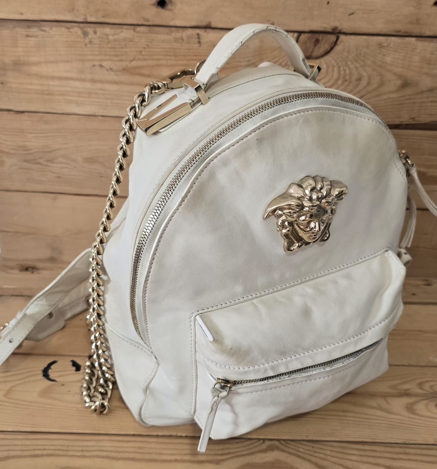Authentic Gianni Versace Medusa Backpack Cream Color Made In Italy Authentic Gianni Versace Medusa Backpack Cream Color Made In Italy