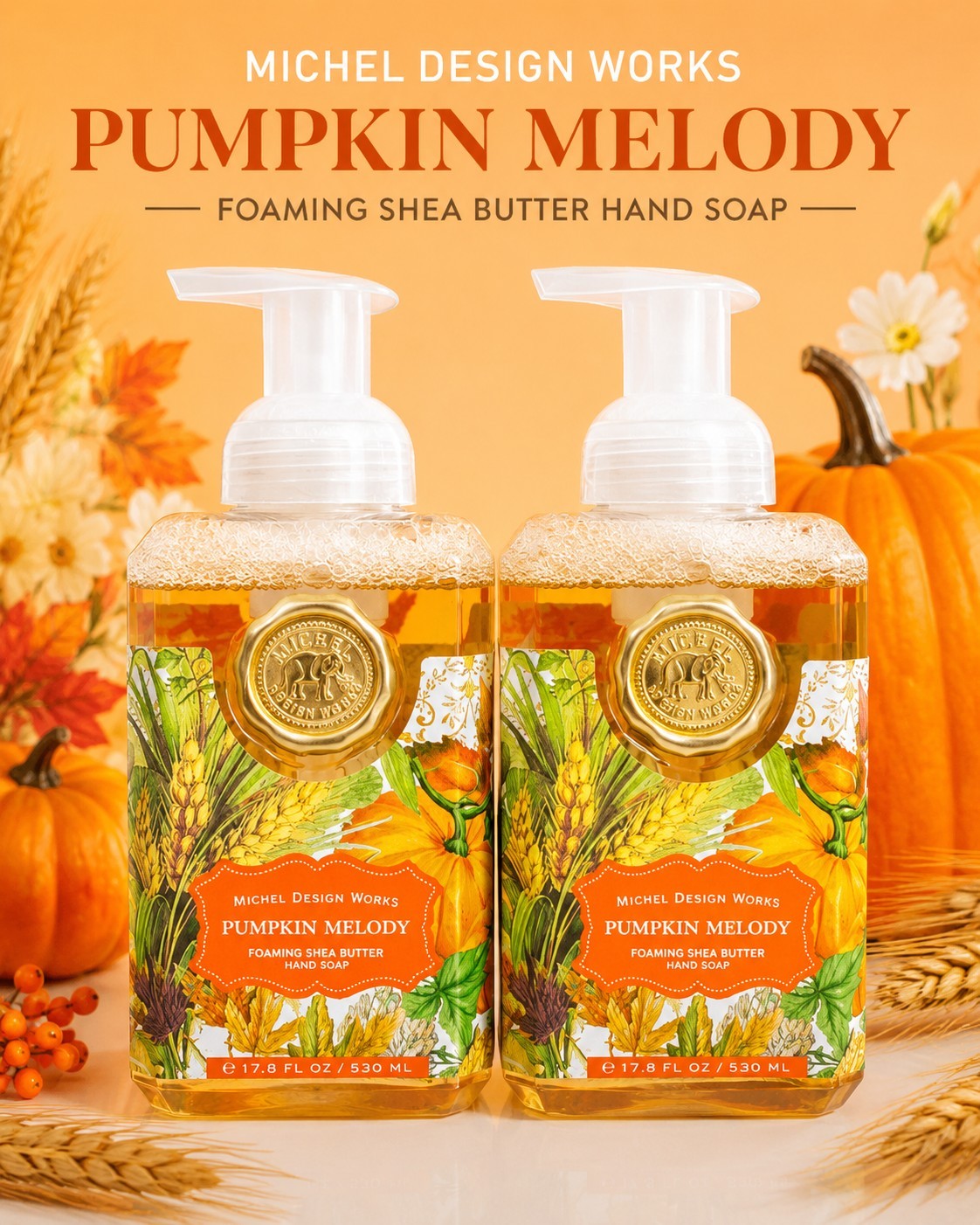 2PK ~ Michel Design Works Fall Pumpkin Melody Hand Soap ~ 17.8 oz Each ~ Sealed
