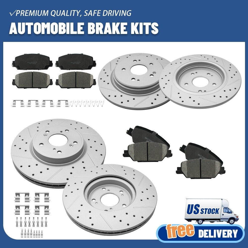 Front Rear Drilled Disc Brake Rotors Ceramic Brake Pads For 2017-2023 Honda CR-V