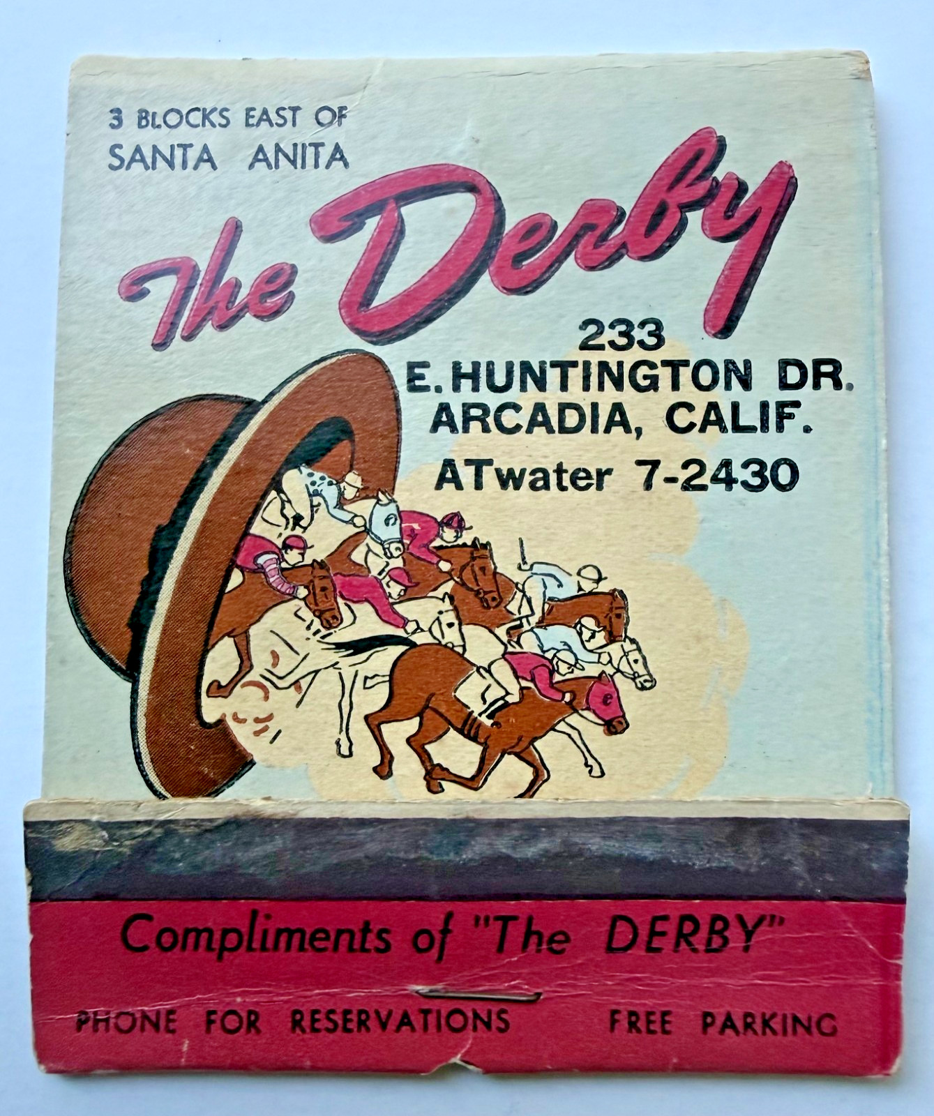 1940\'s The Derby Restaurant Arcadia California Santa Anita SEABISCUIT Matchbook