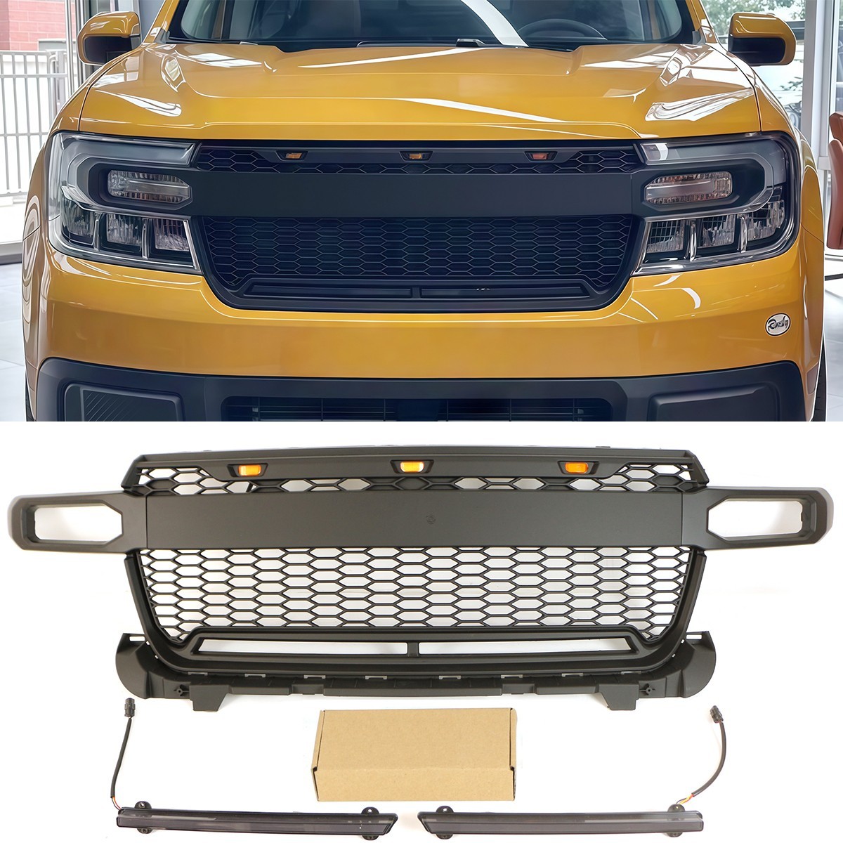 ABS Black Front Grille Fit For Ford Maverick 2022 2023 Upper Grille W/Light