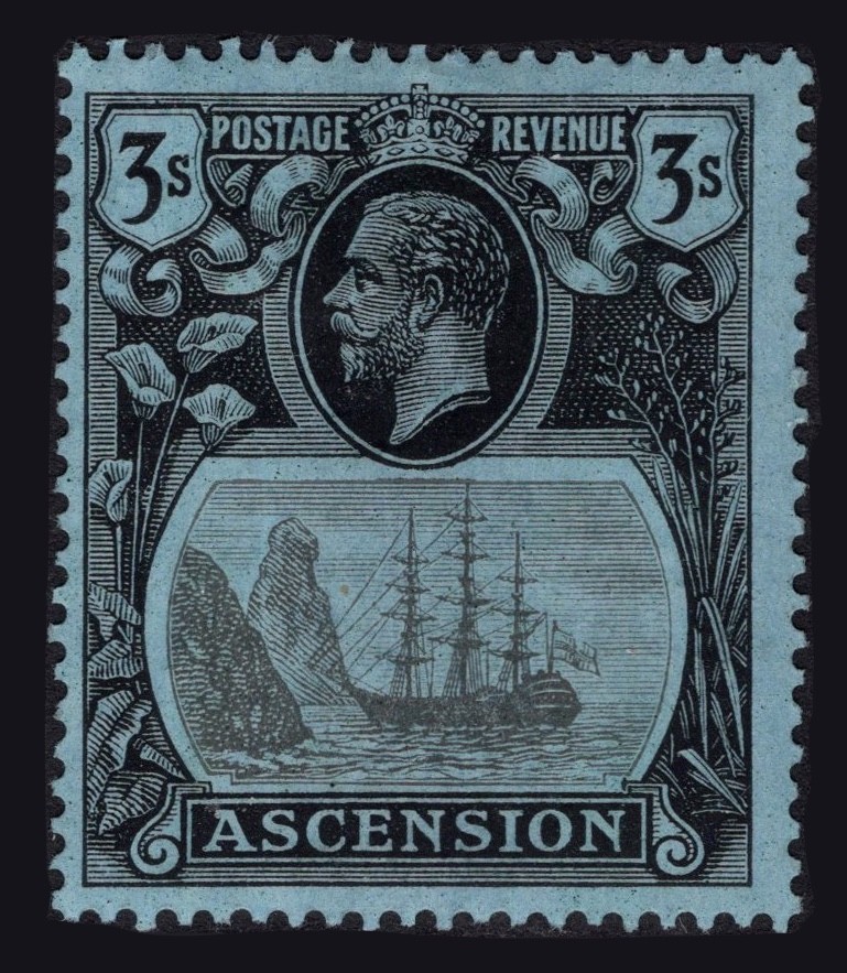 ASCENSION 1924 BADGE 3s TORN FLAG, SG 20b, FINE MINT, CAT £900