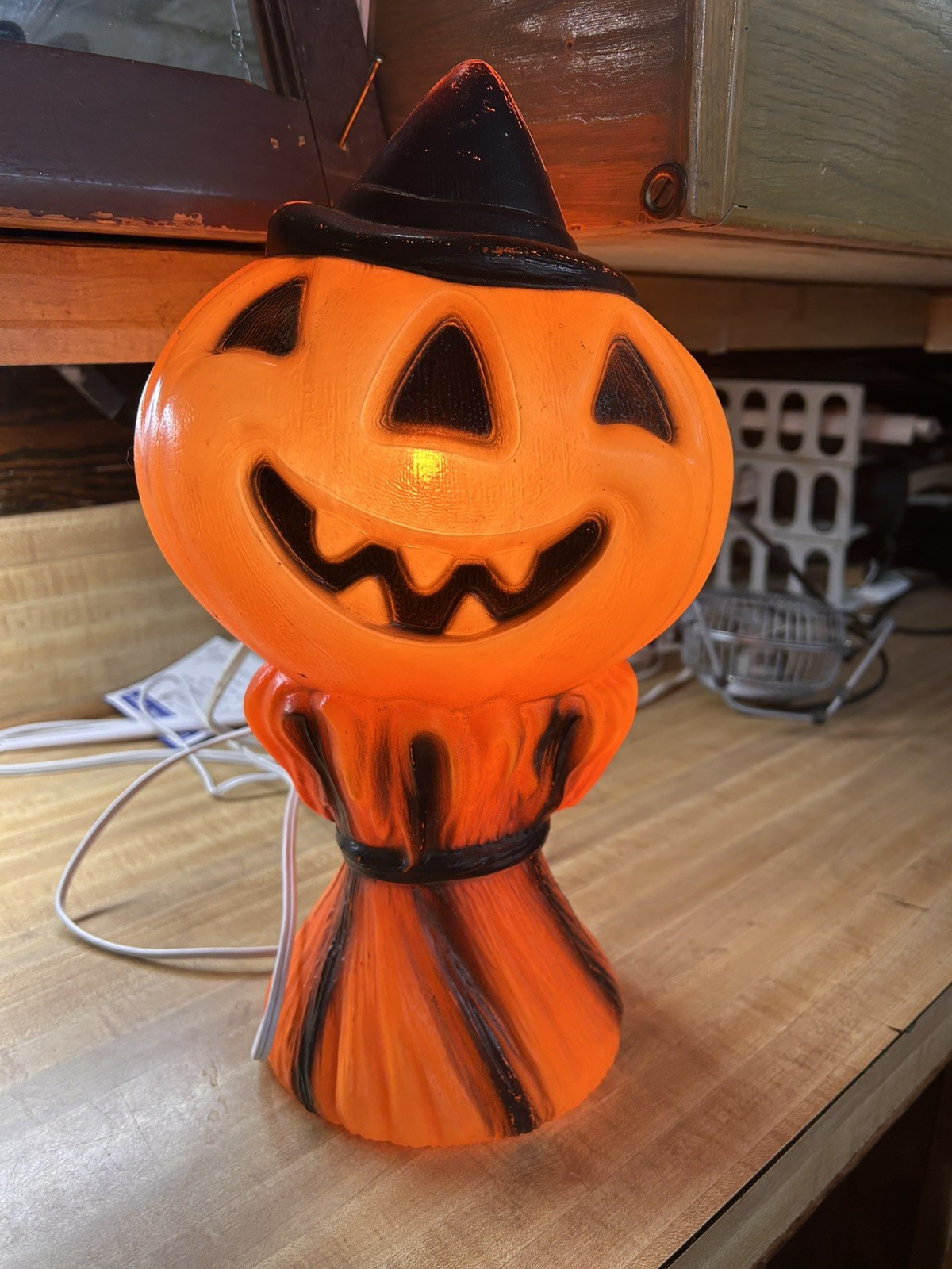 Vintage 1969 Empire Halloween Blow Mold Pumpkin Witch Hat Lighted 14\ Vintage 1969 Empire Halloween Blow Mold Pumpkin Witch Hat Lighted 14\