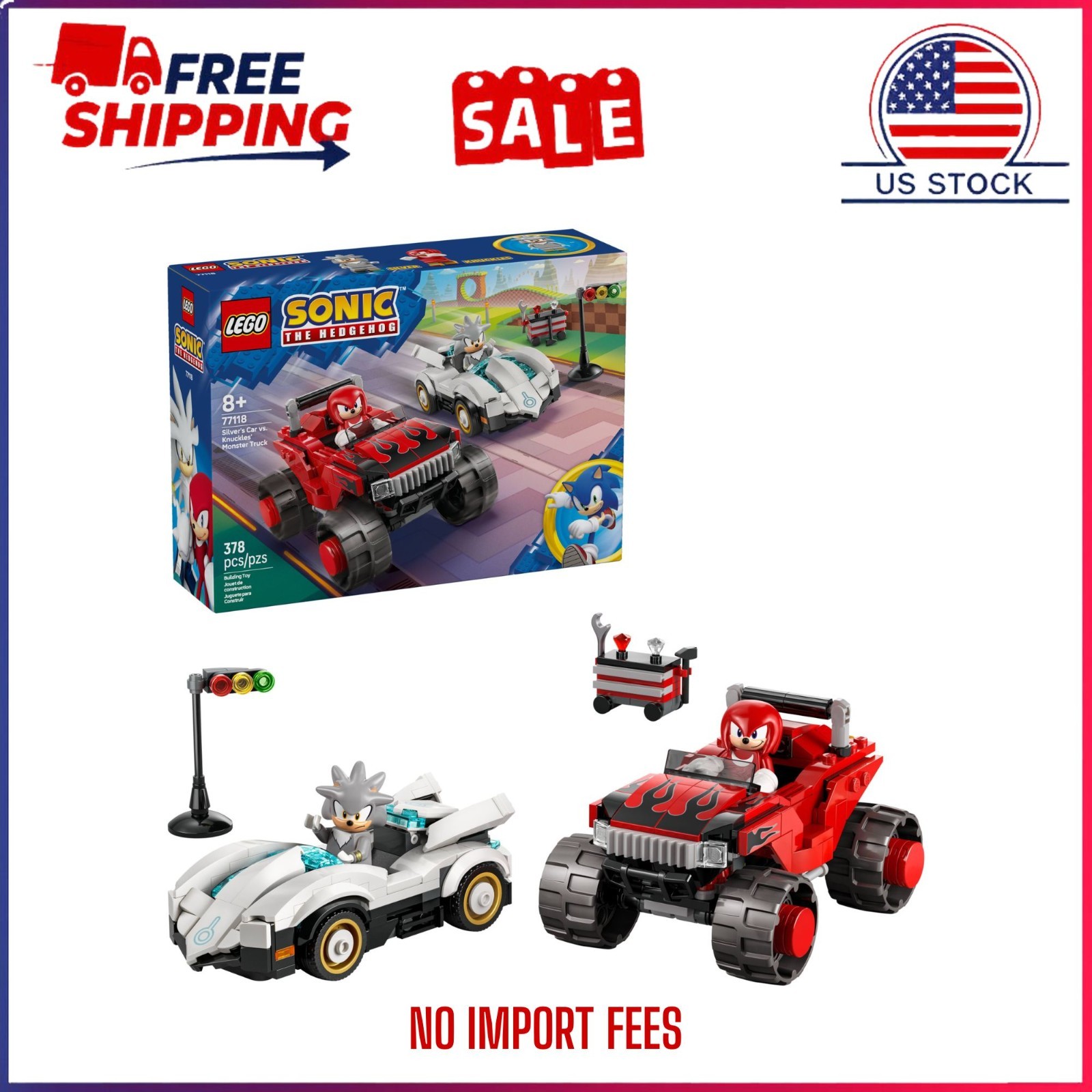 LEGO Sonic The Hedgehog Silver's Car VS Knuckles' Monster Truck Set 77118 NIB LEGO Sonic The Hedgehog Silver's Car VS Knuckles' Monster Truck Set 77118 NIB