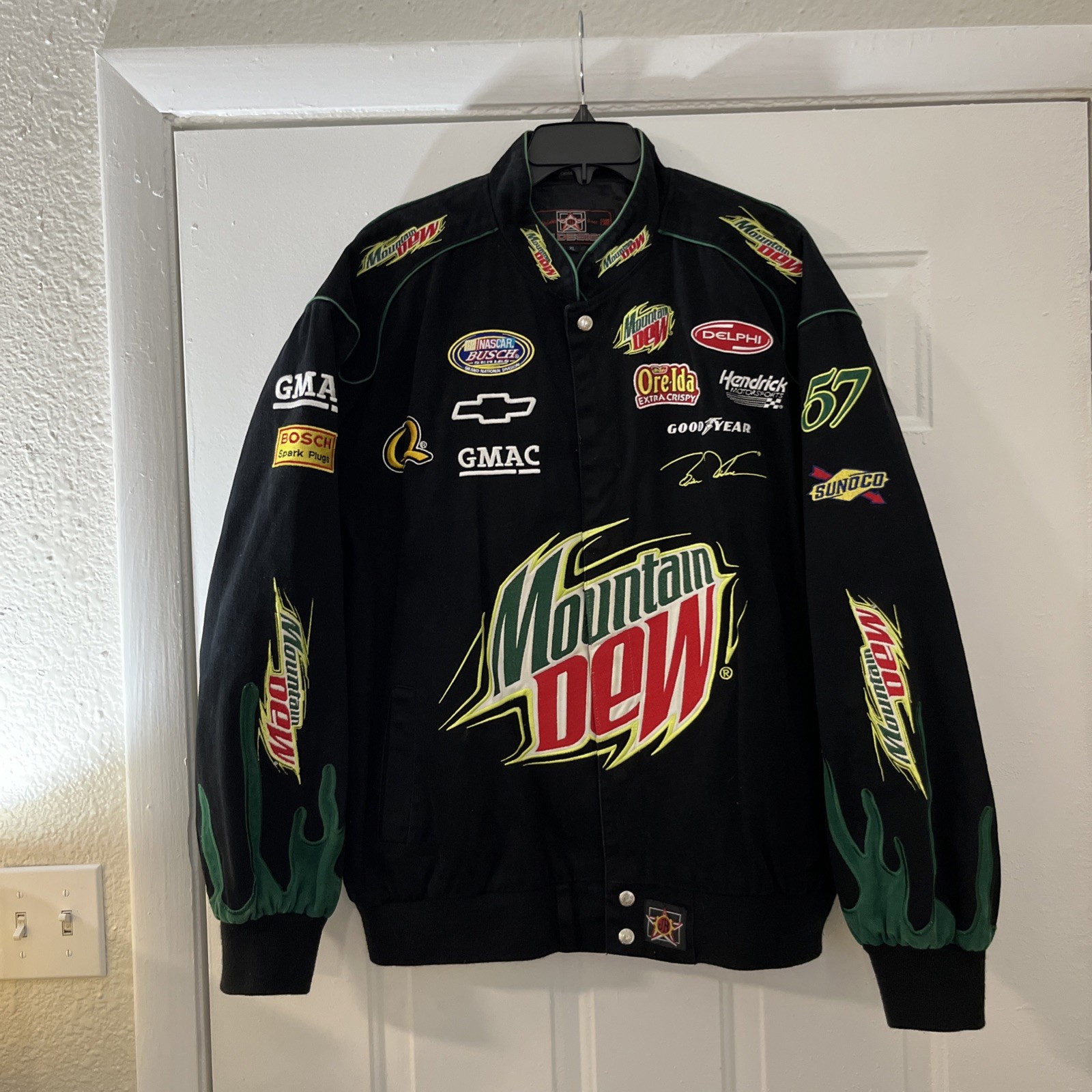 Vintage JH Design Brian Vickers 57 Mountain Dew NASCAR Racing Jacket XL 2006