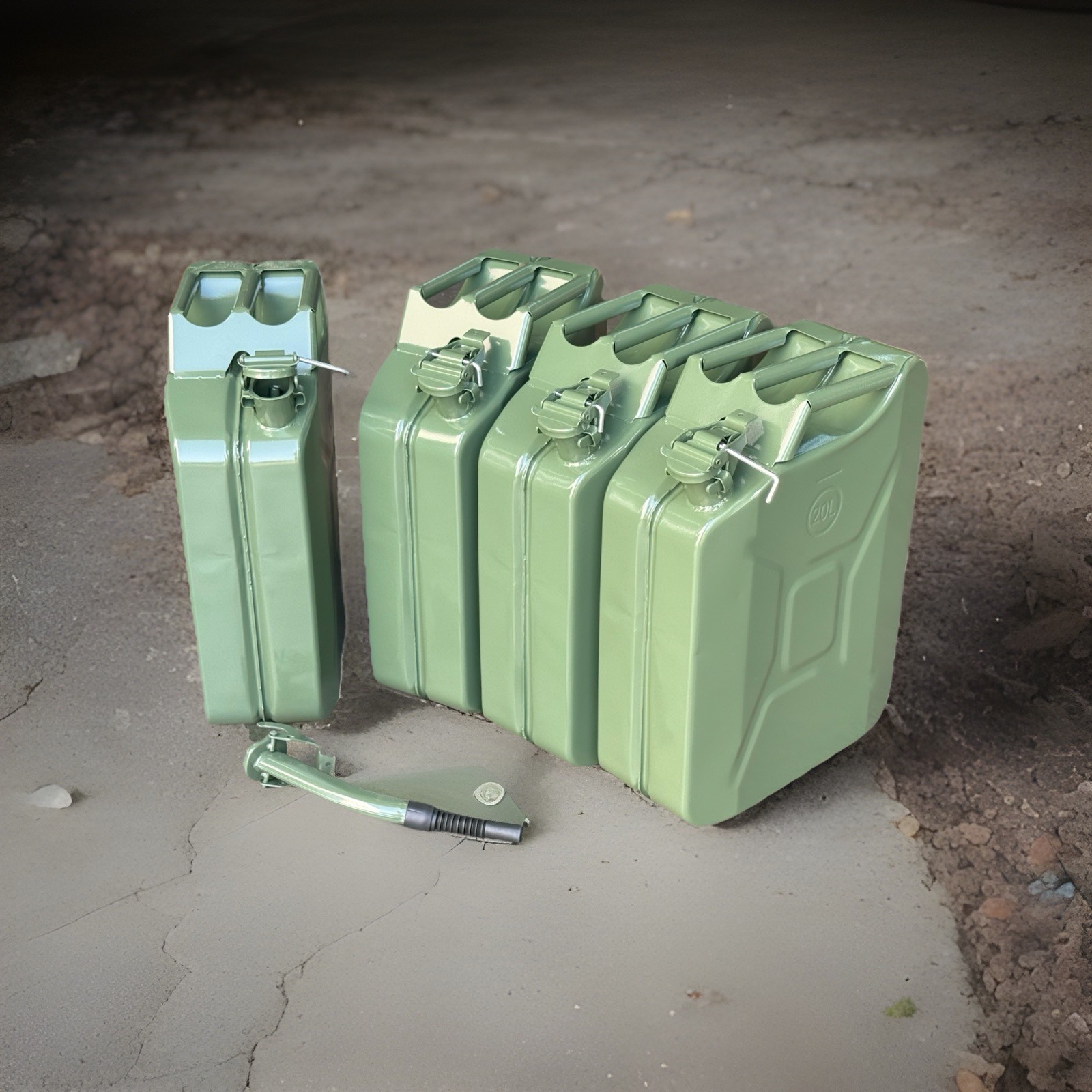 LOT 4 NATO Green 5 Gallon Jerry Can Gasoline Transfer Refill Steel Tank w/Nozzle